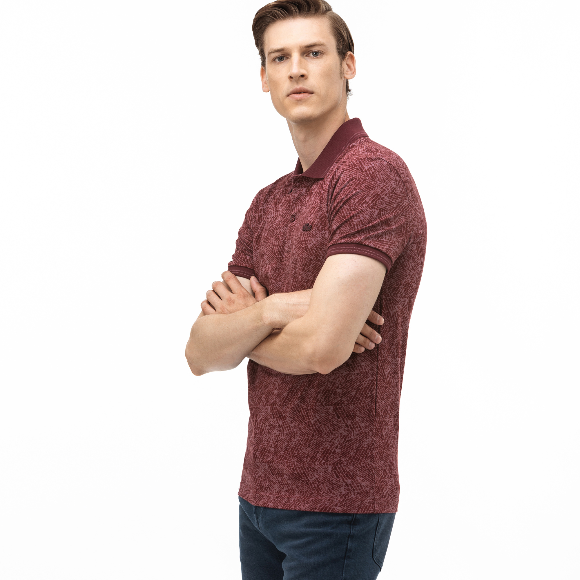 Lacoste Erkek Slim Fit Desenli Bordo Polo
