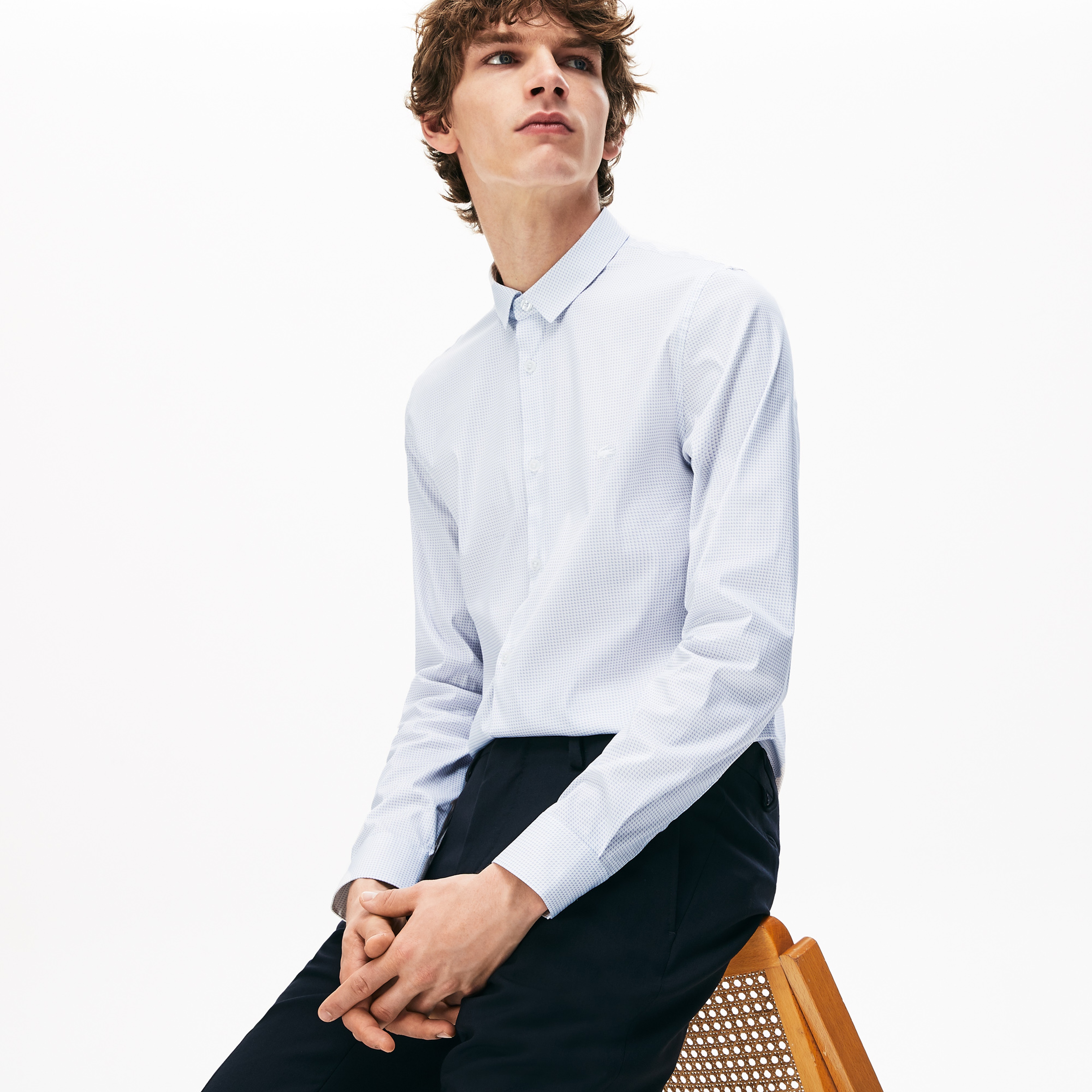 Lacoste Erkek Slim Fit Desenli Açık Mavi Gömlek