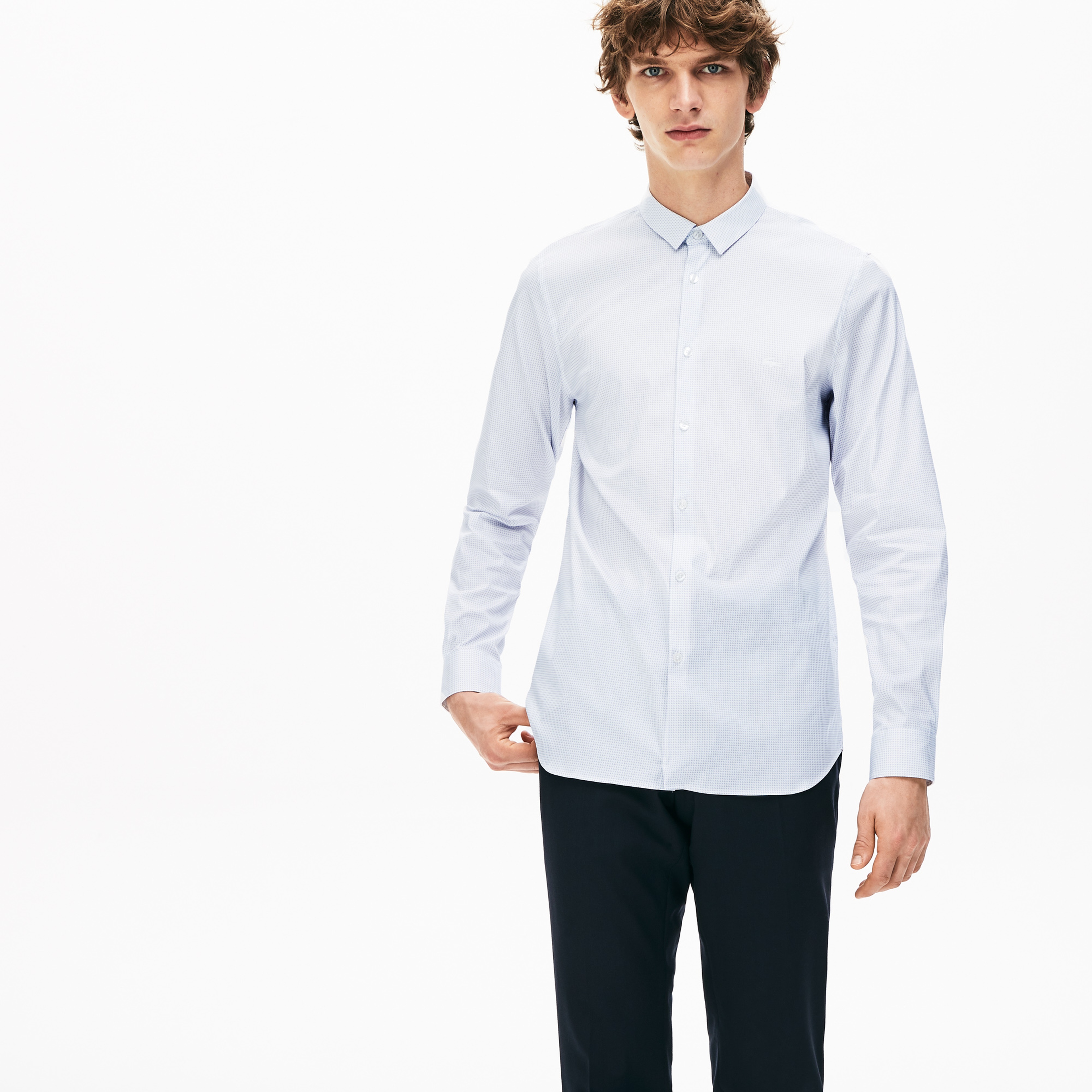 Lacoste Erkek Slim Fit Desenli Açık Mavi Gömlek