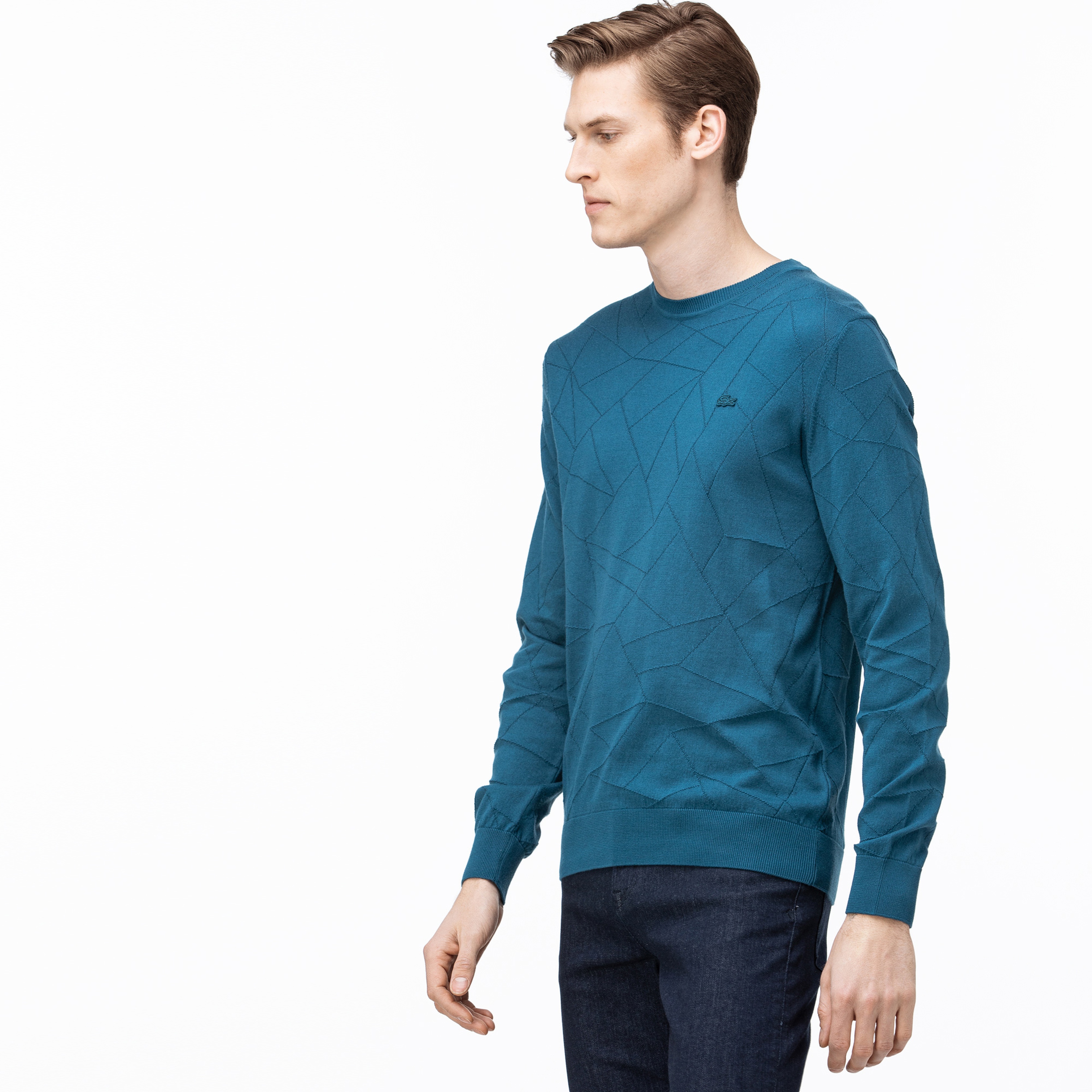 Lacoste Erkek Bisiklet Yaka Mavi Triko Kazak