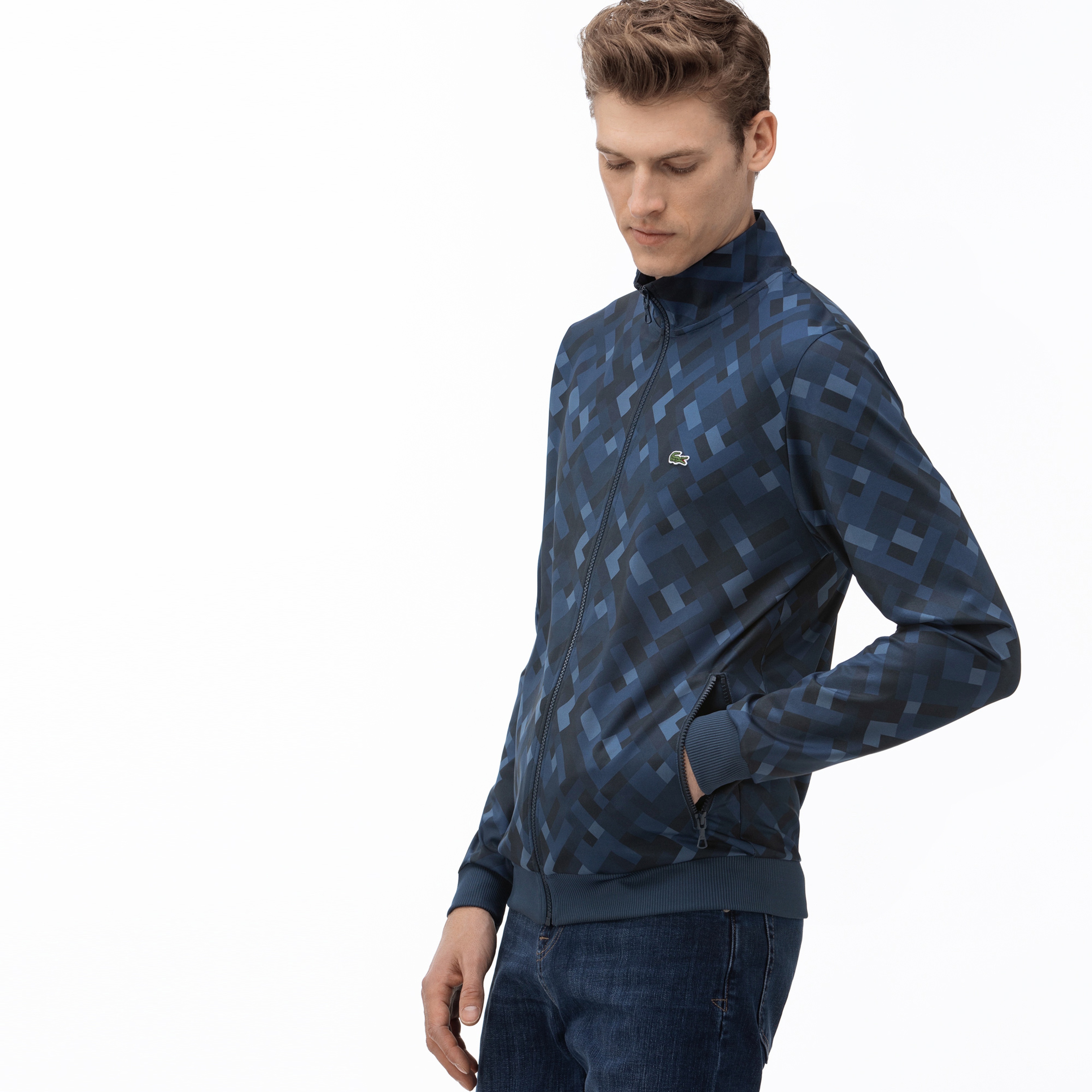 Lacoste Erkek Fermuarlı Desenli Lacivert Sweatshirt