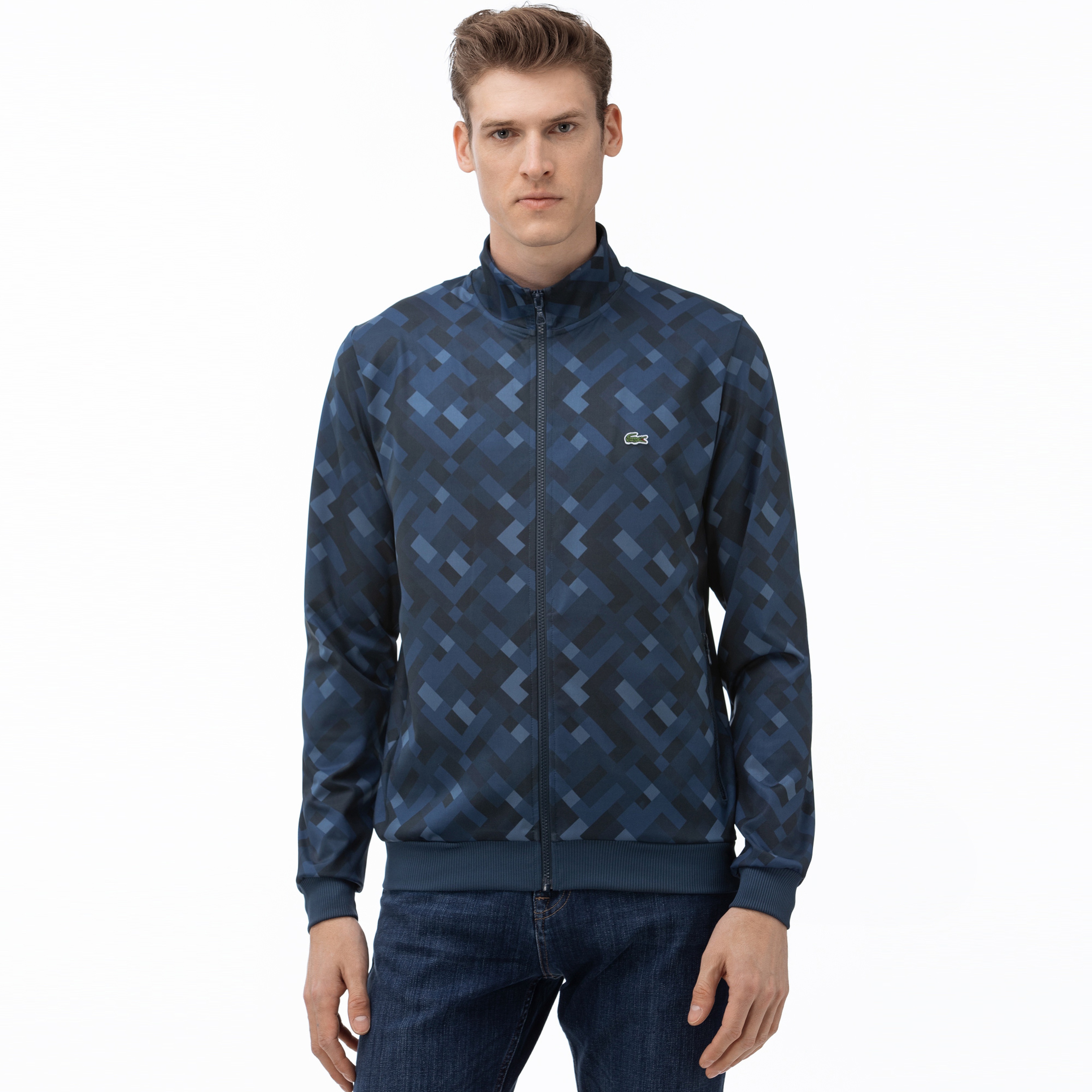 Lacoste Erkek Fermuarlı Desenli Lacivert Sweatshirt