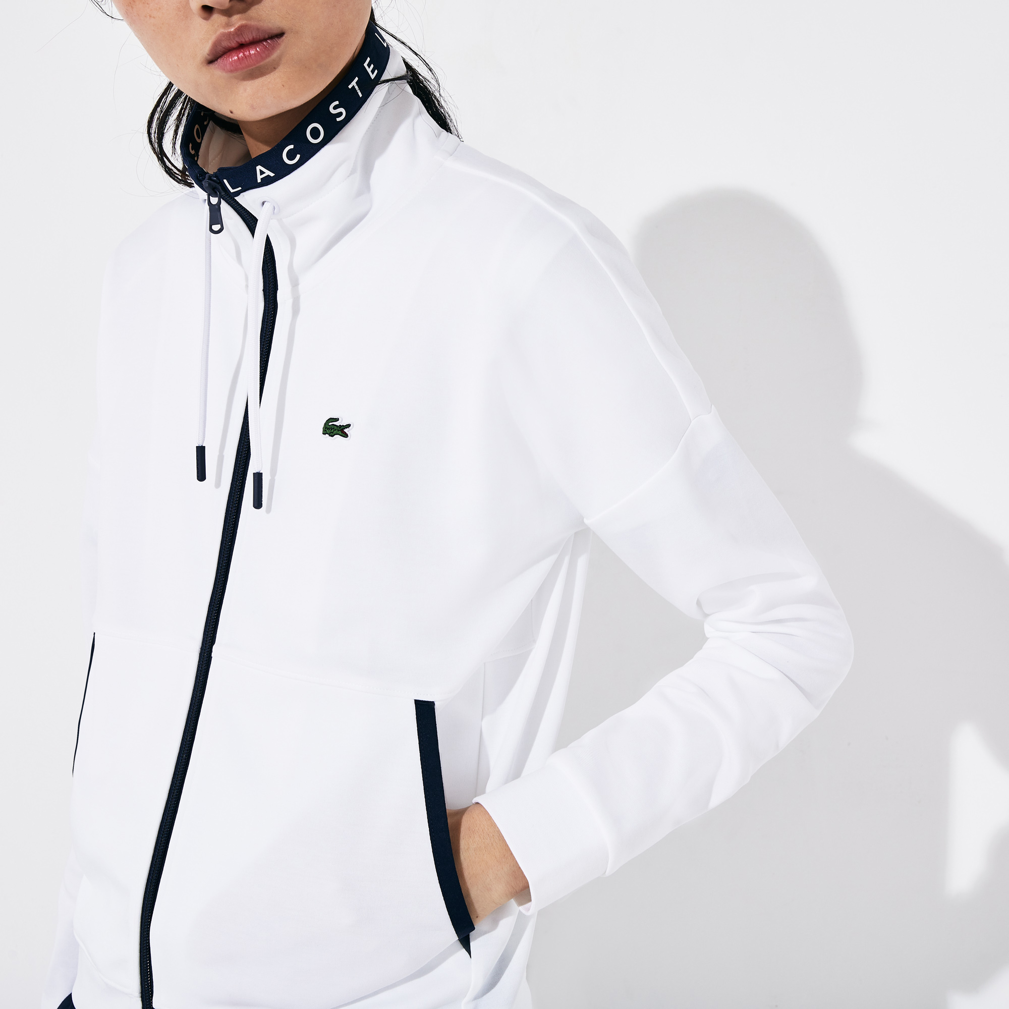 Lacoste Sport Kadın Fermuarlı Beyaz Sweatshirt