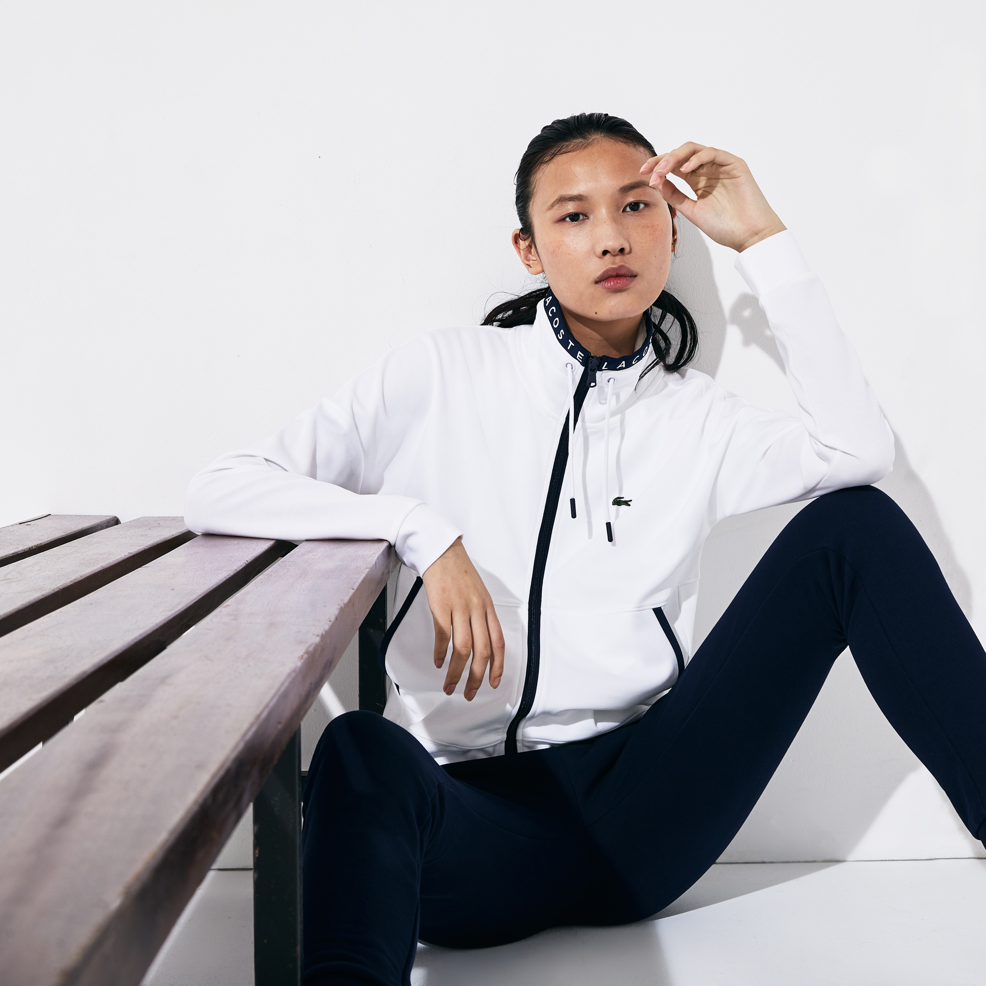 Lacoste Sport Kadın Fermuarlı Beyaz Sweatshirt