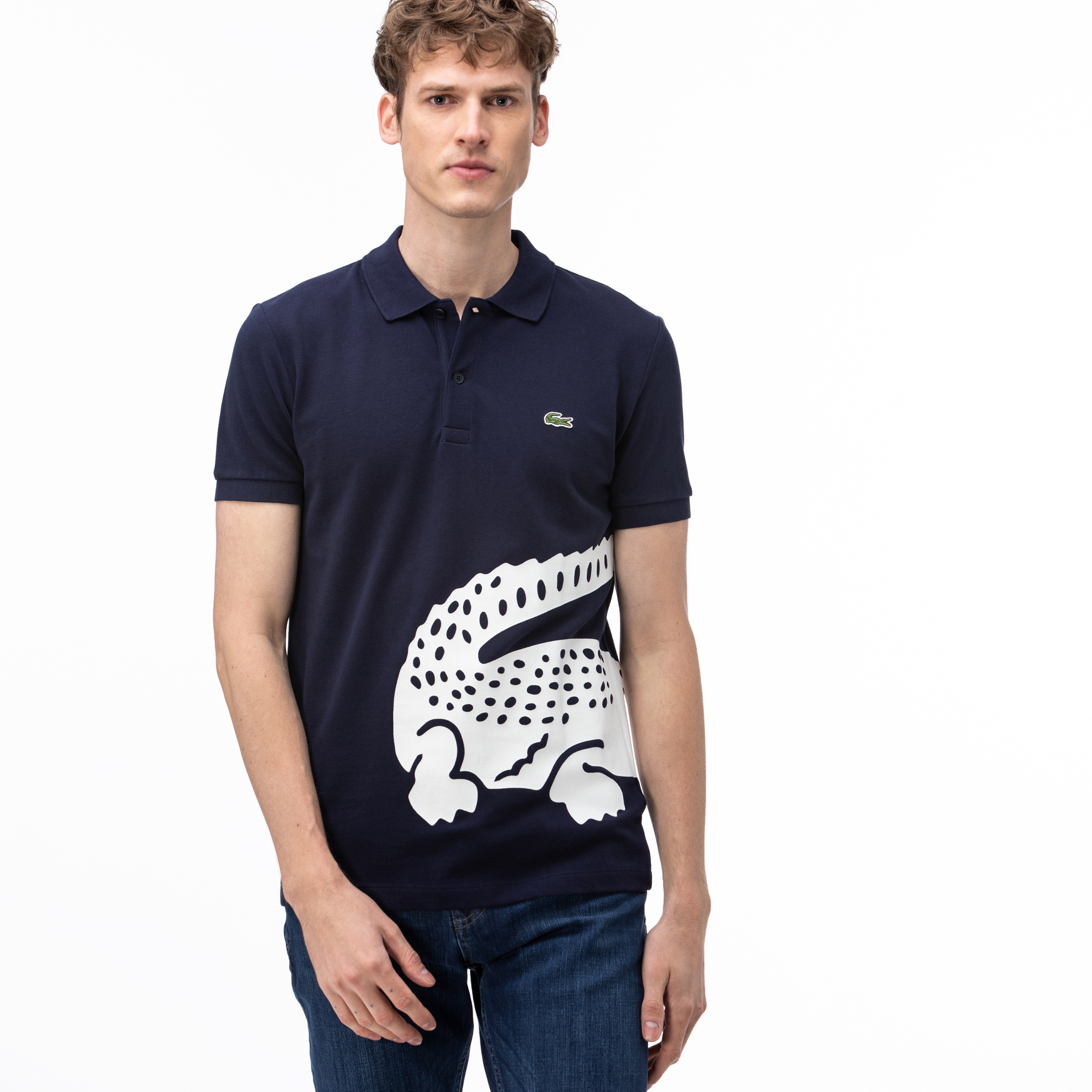 Lacoste Erkek Regular Fit Timsah Baskılı Lacivert Polo
