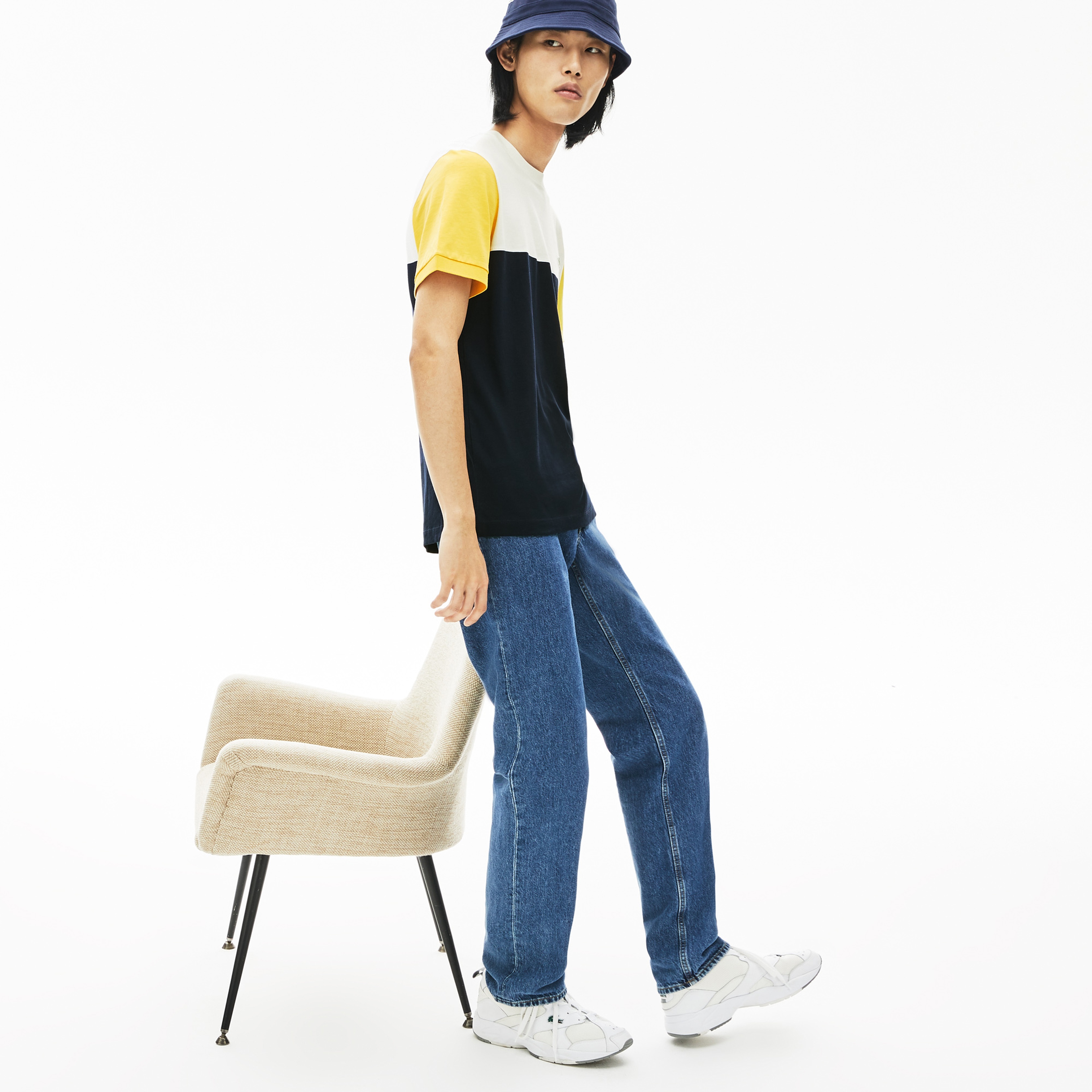 Lacoste Erkek Bisiklet Yaka Blok Desenli Renkli T-Shirt