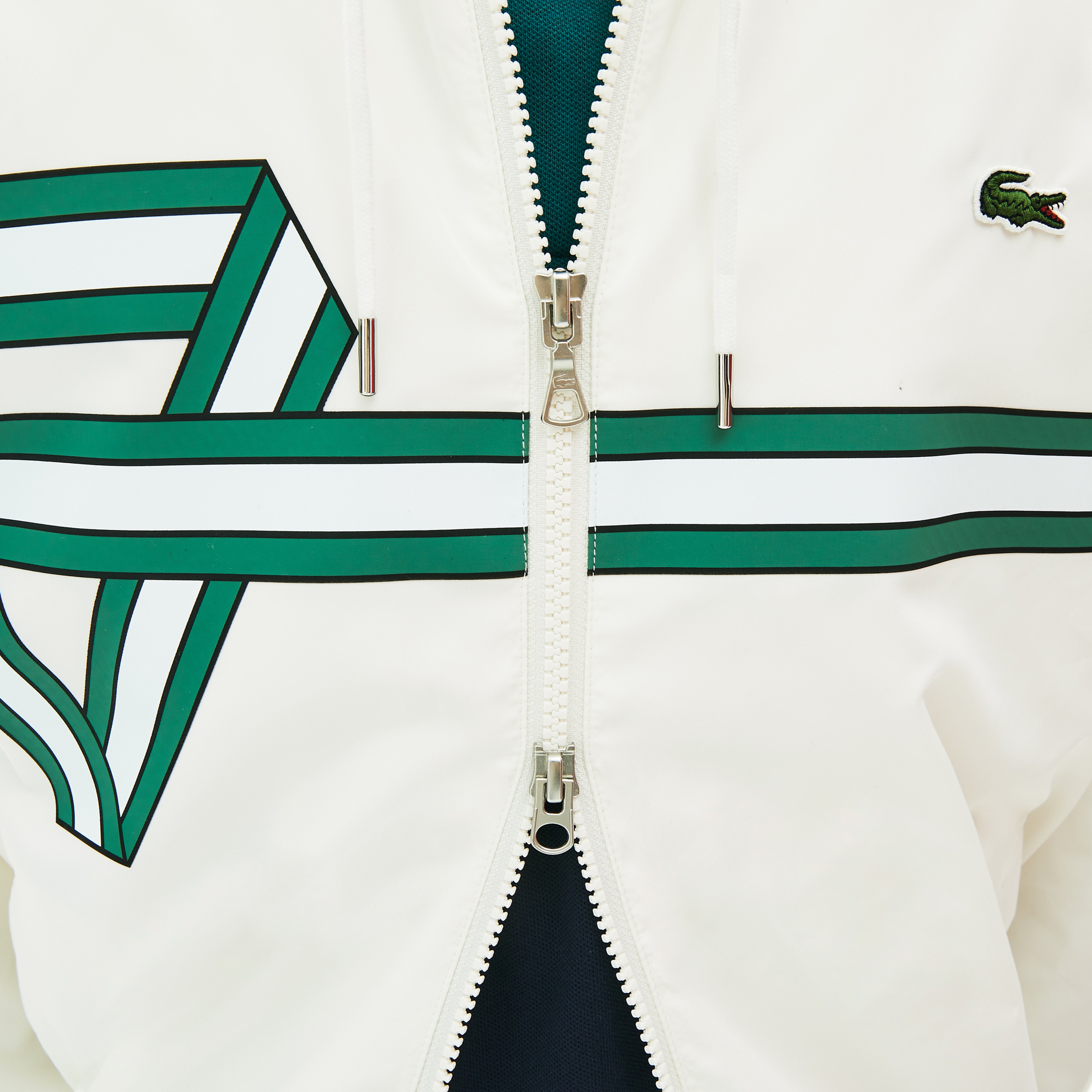 Lacoste Erkek Kapüşonlu Baskılı Beyaz Ceket