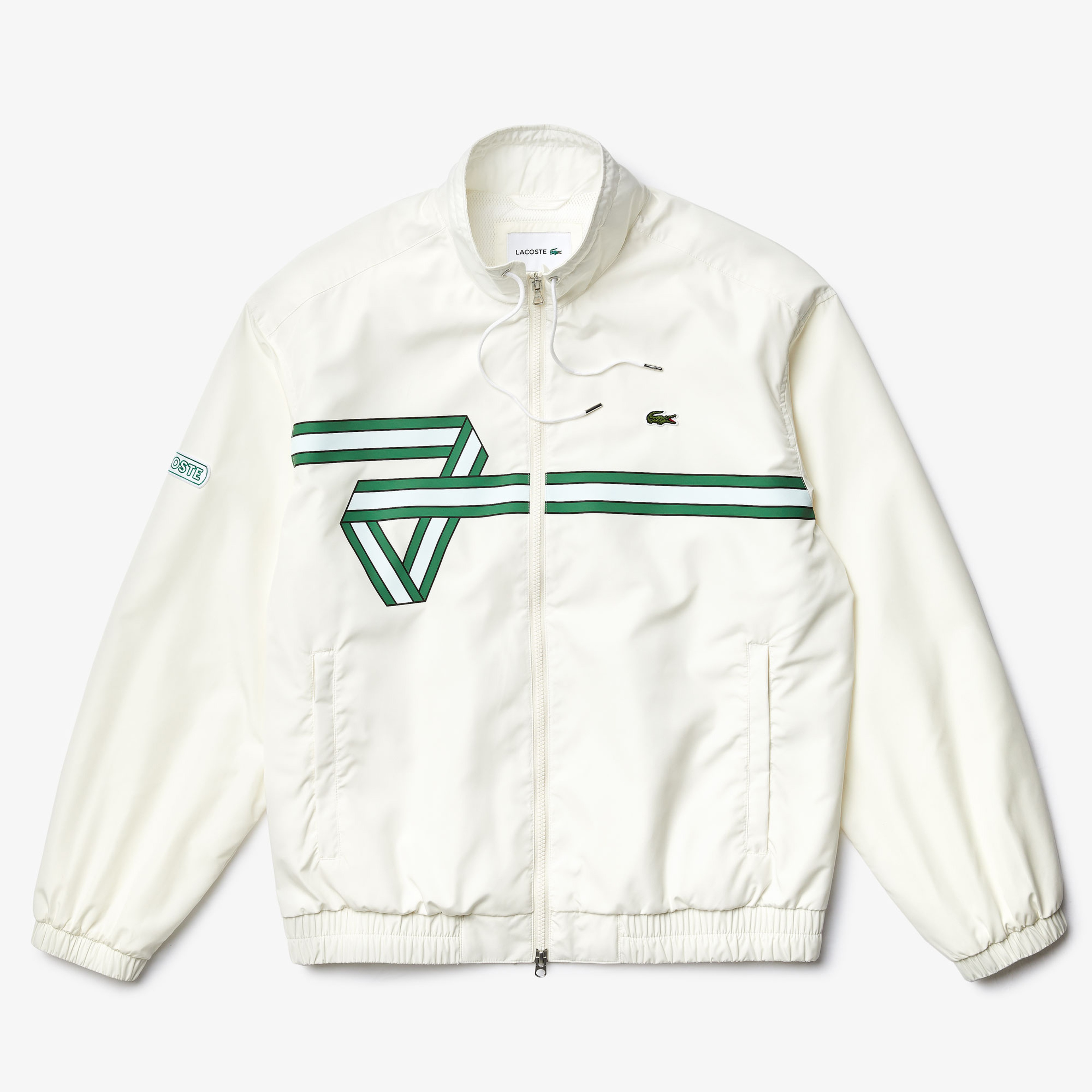 Lacoste Erkek Kapüşonlu Baskılı Beyaz Ceket
