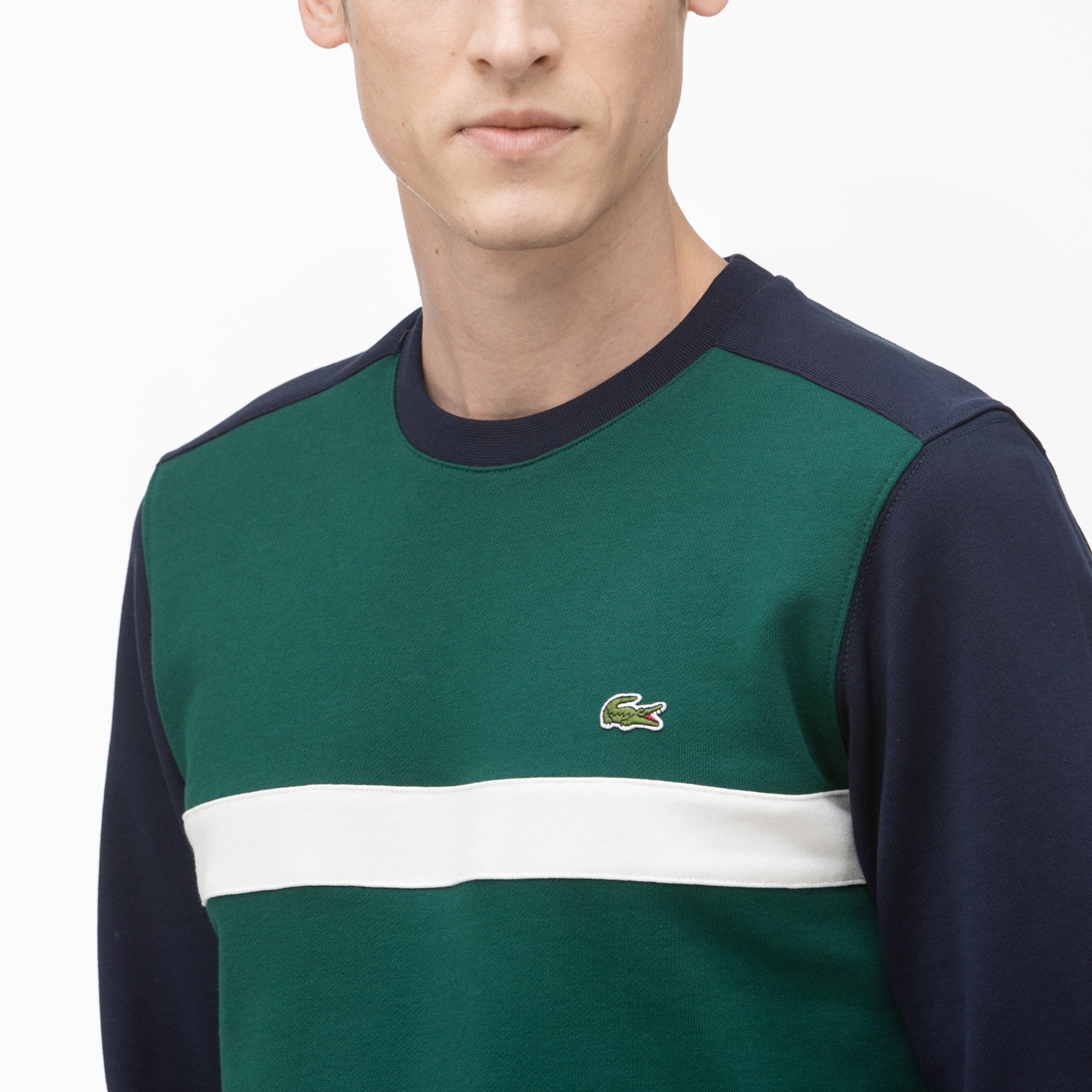 Lacoste Erkek Blok Desenli Bisiklet Yaka Lacivert Sweatshirt