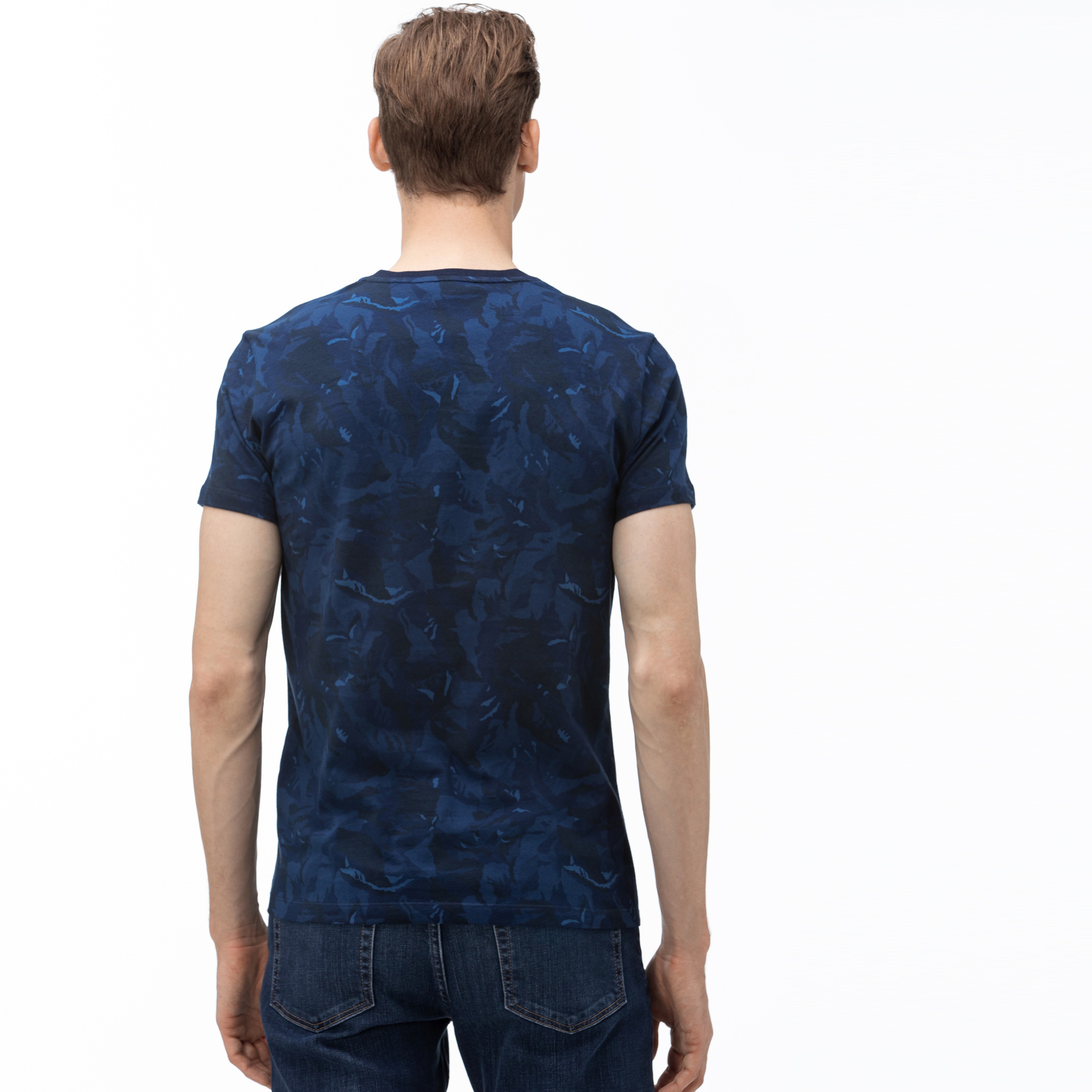 Lacoste Erkek V Yaka Desenli Lacivert T-Shirt