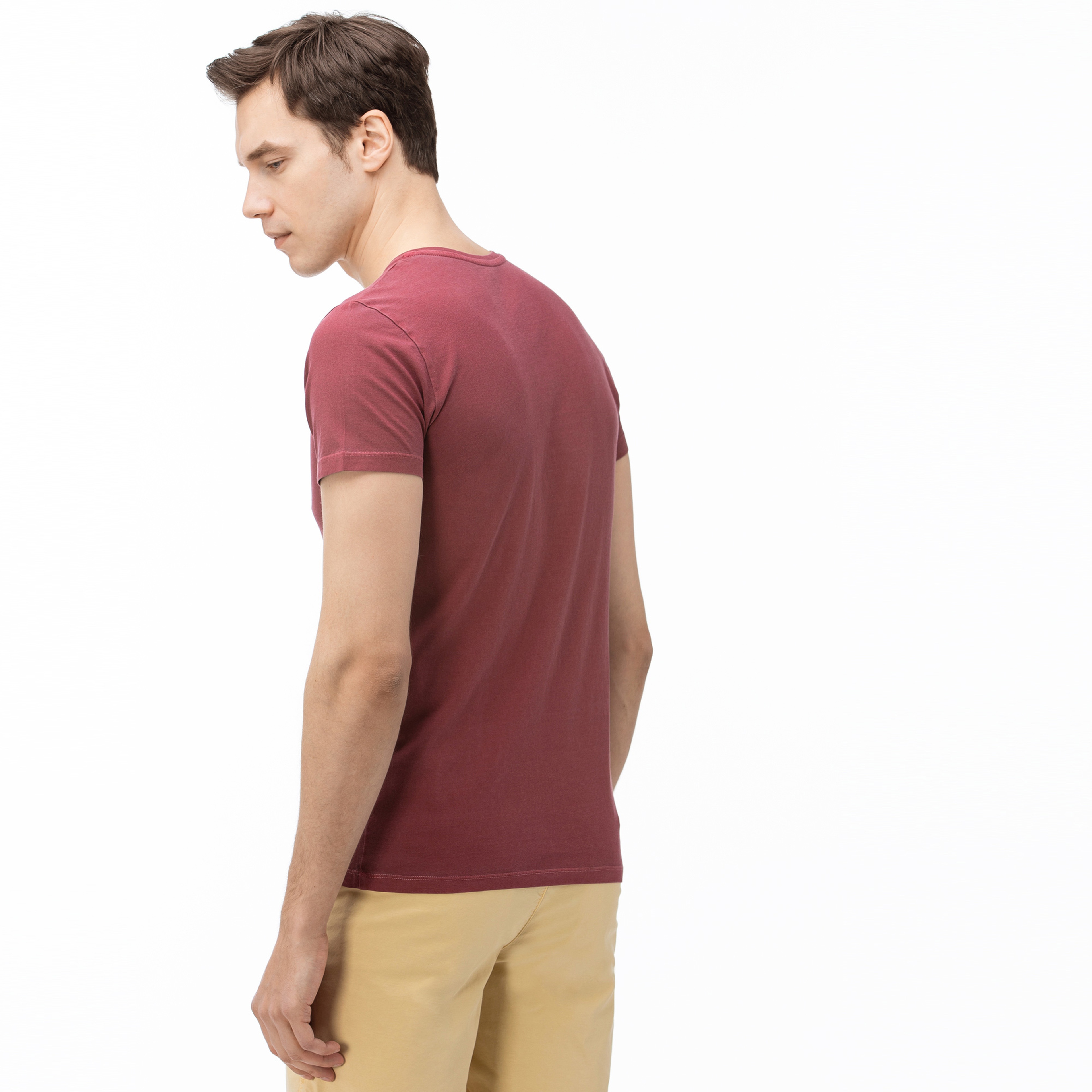 Lacoste Erkek V Yaka Bordo T-Shirt