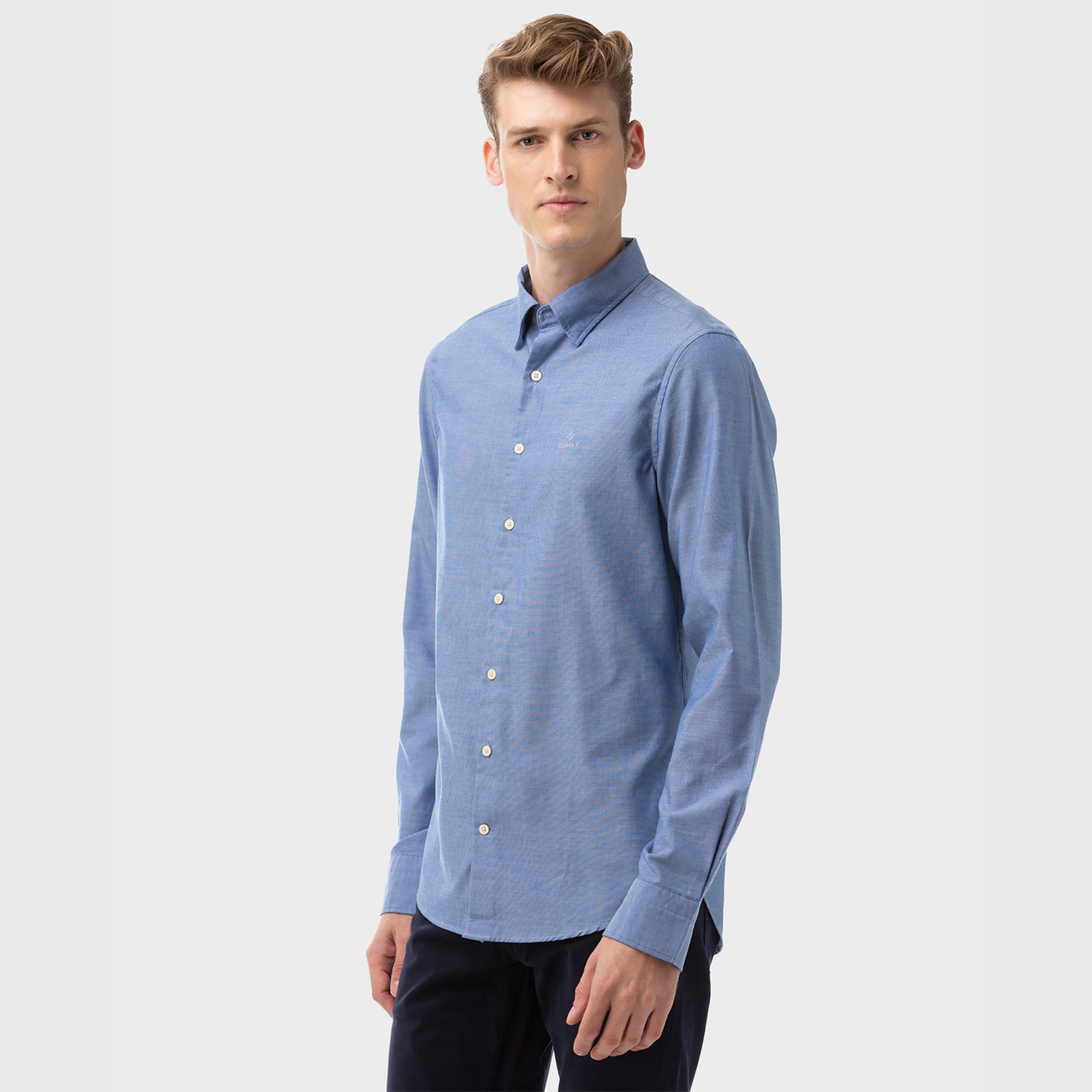 GANT Erkek Mavi Slim Fit Tech Prep Oxford Gömlek