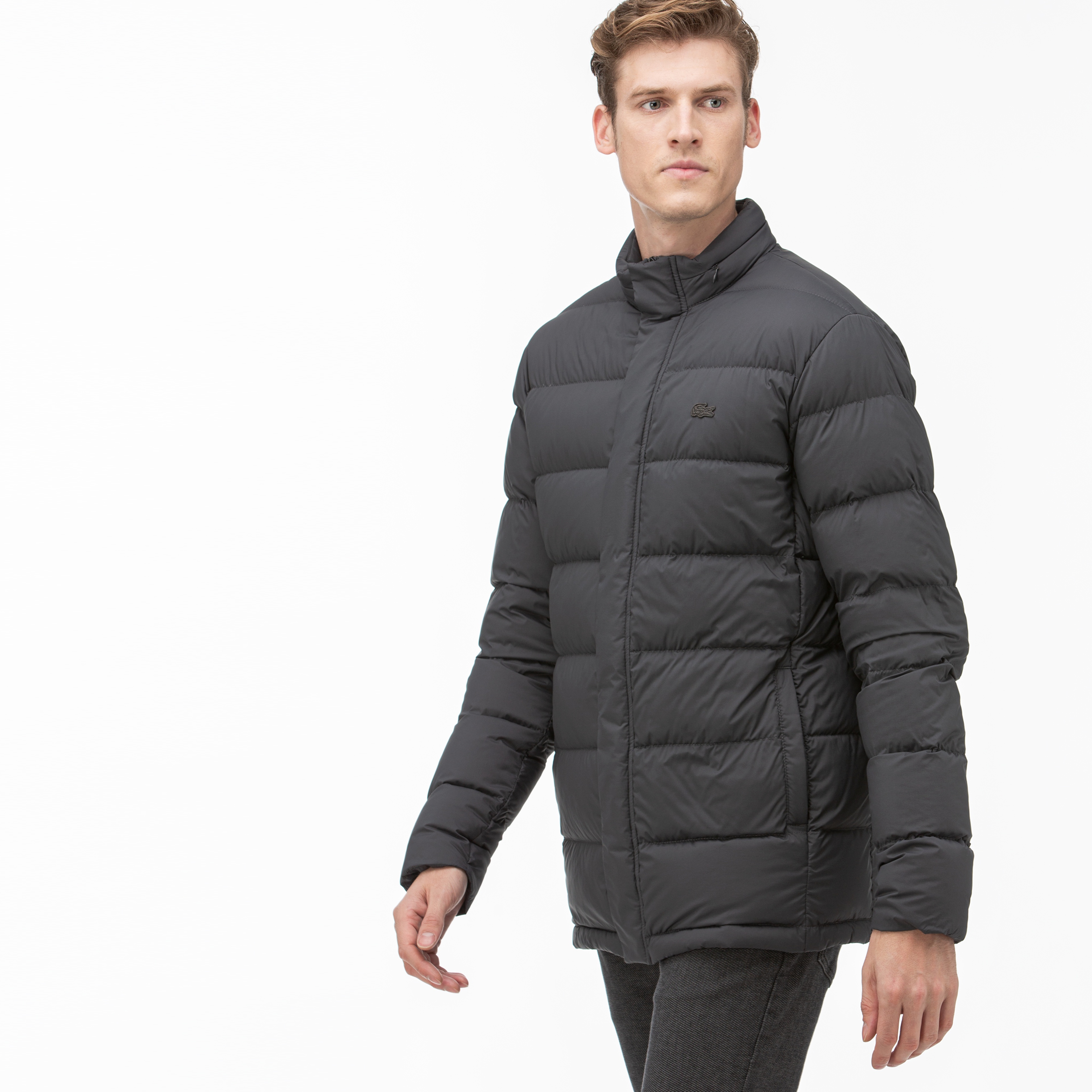Lacoste Erkek Gri Kapitone Kaz Tüyü Mont