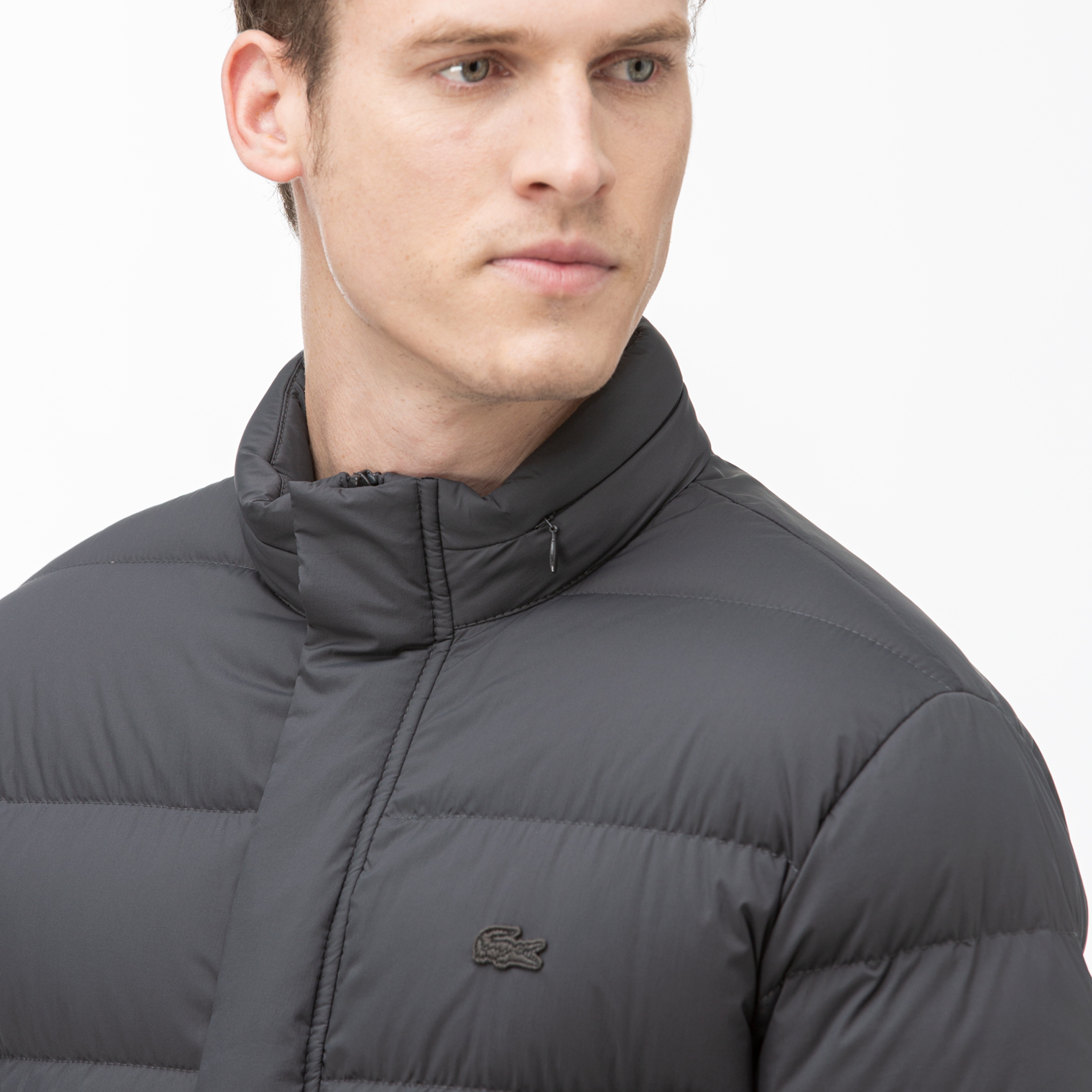 Lacoste Erkek Gri Kapitone Kaz Tüyü Mont