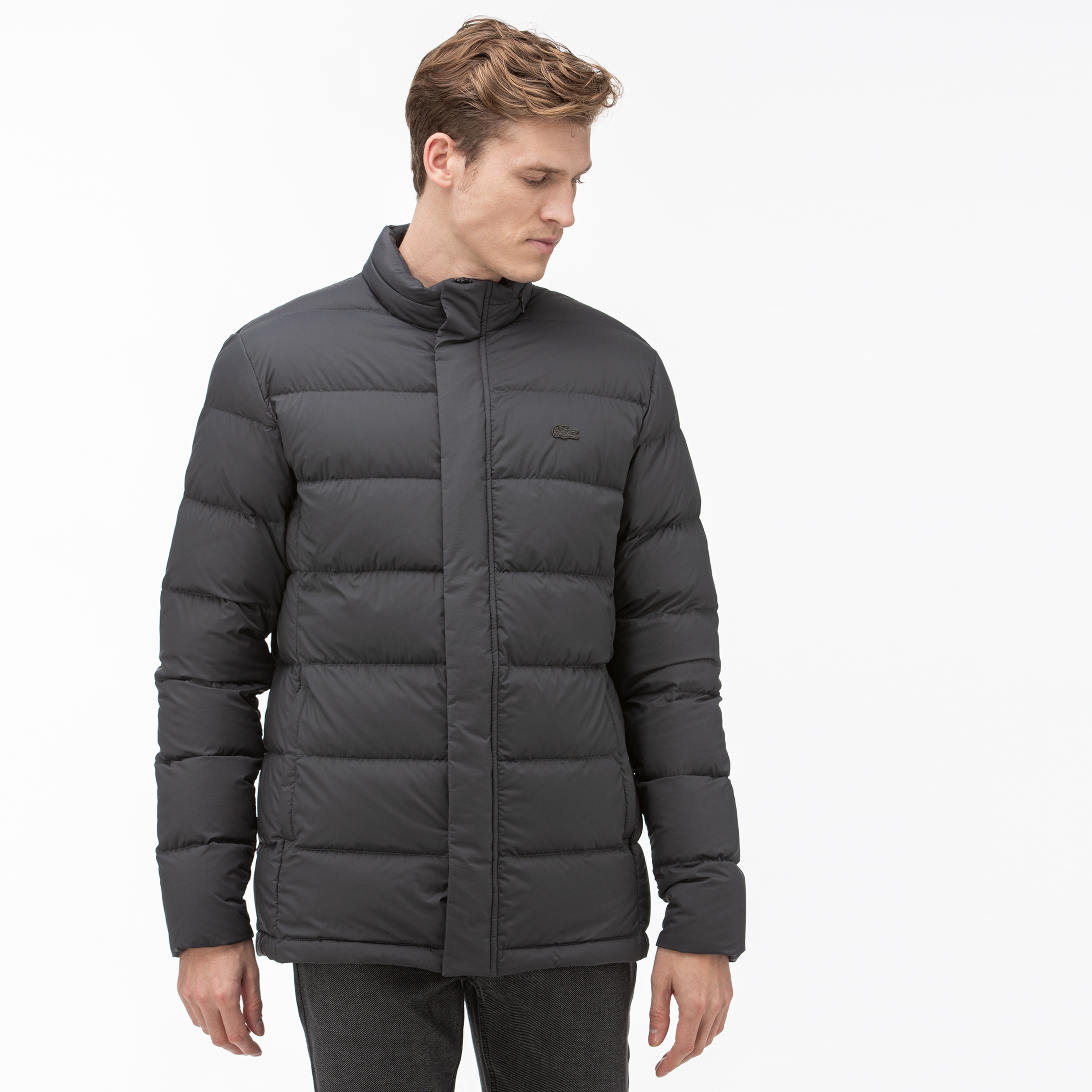 Lacoste Erkek Gri Kapitone Kaz Tüyü Mont