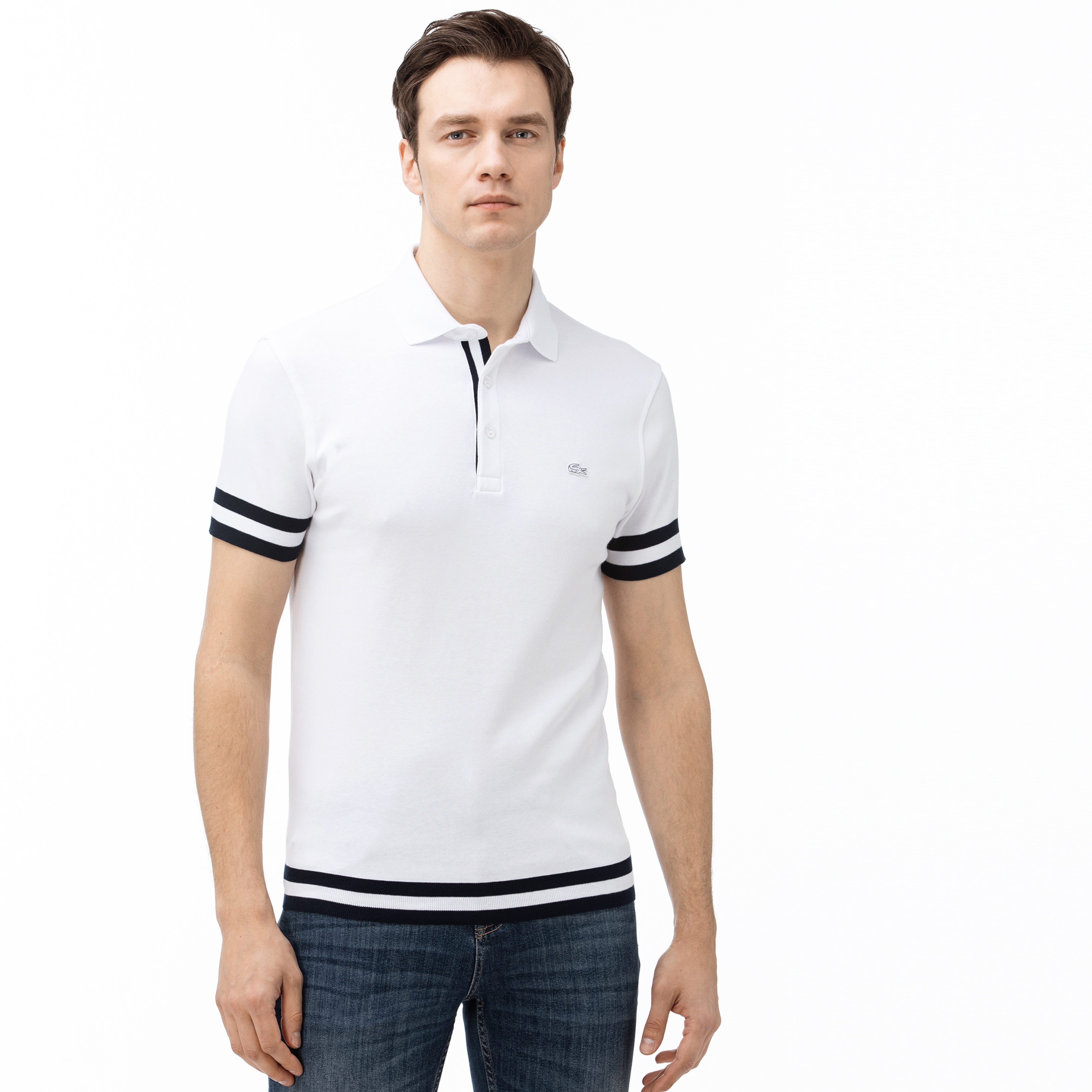 Lacoste Erkek Regular Fit Çizgili Beyaz Polo