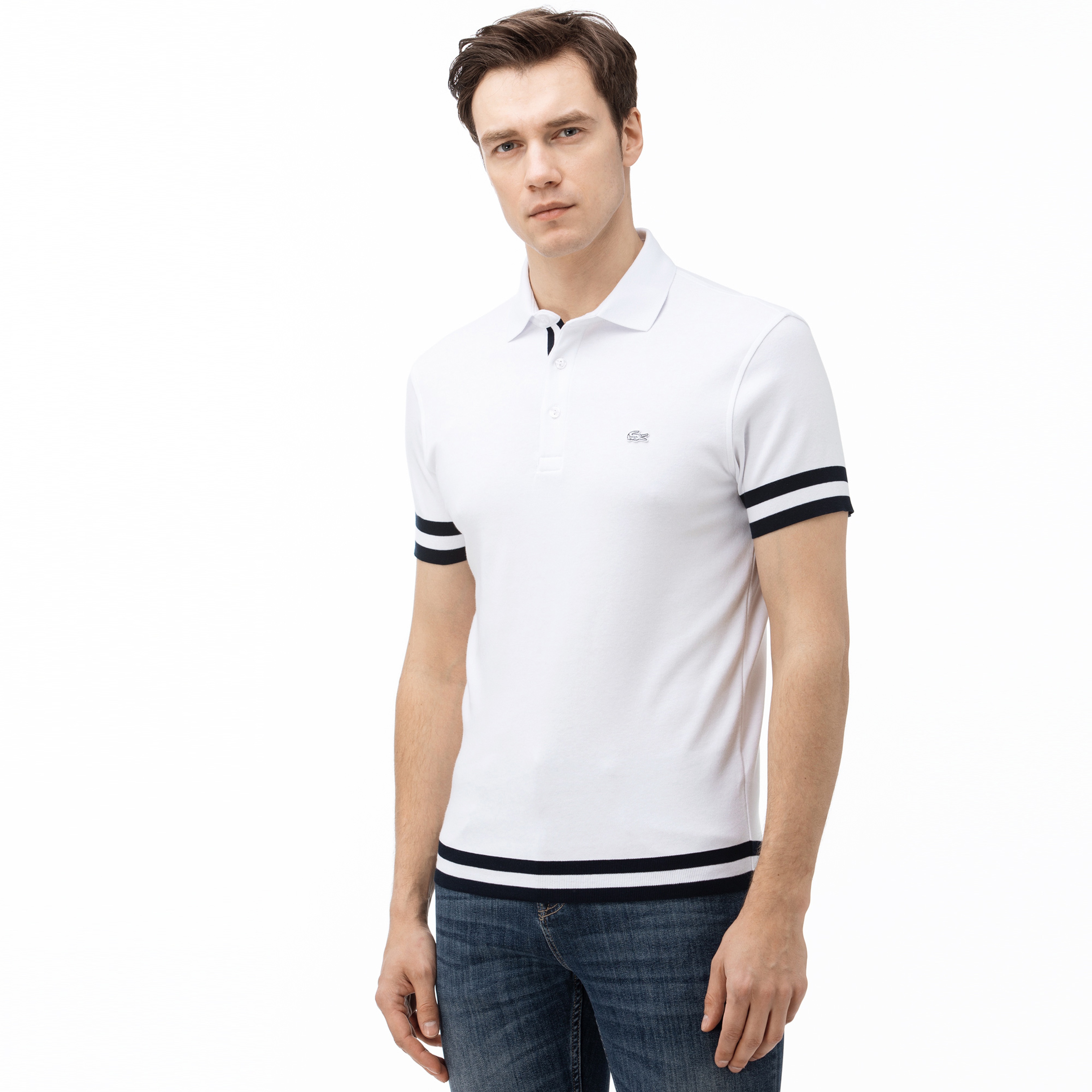 Lacoste Erkek Regular Fit Çizgili Beyaz Polo
