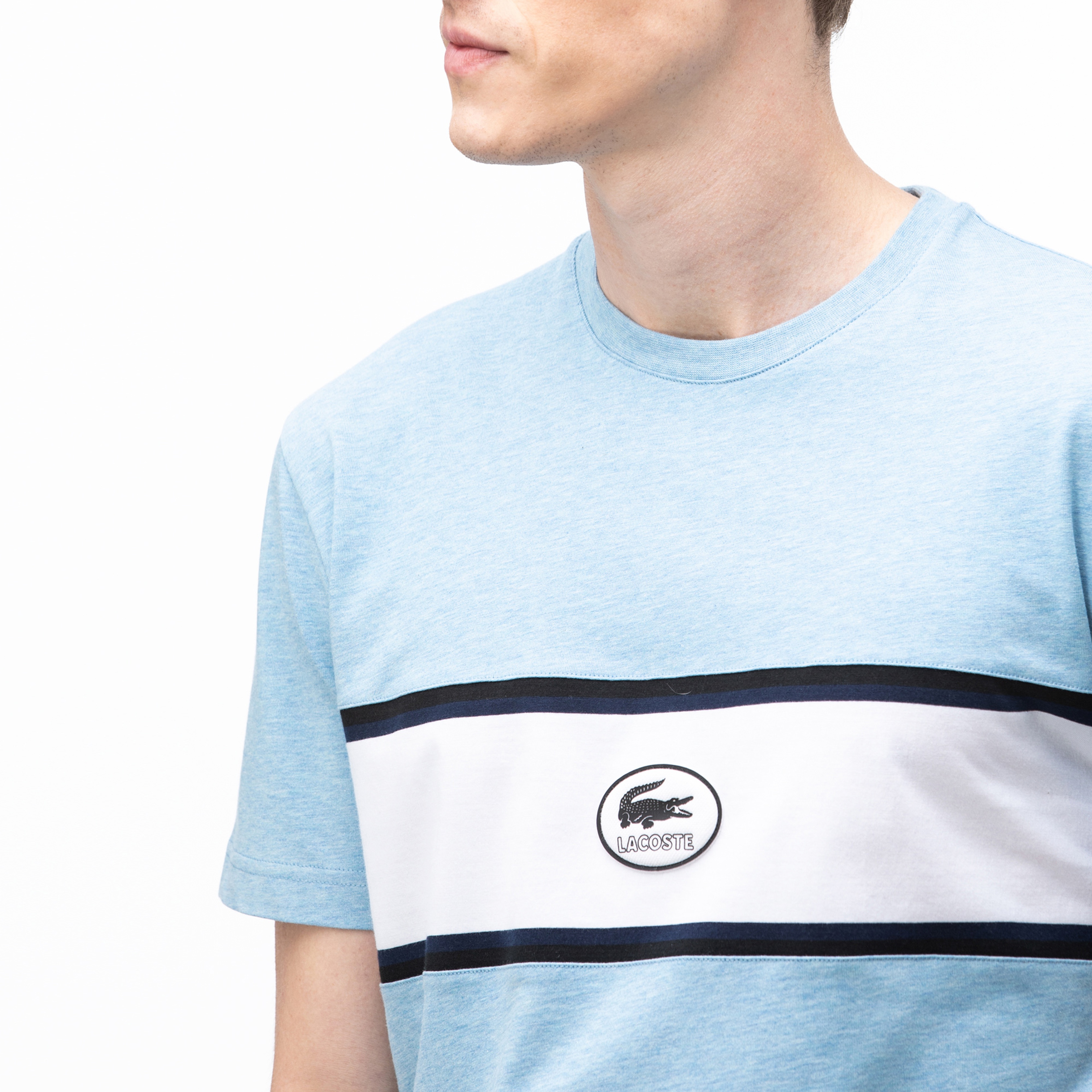 Lacoste Erkek Bisiklet Yaka Baskılı Blok Desenli Mavi T-Shirt