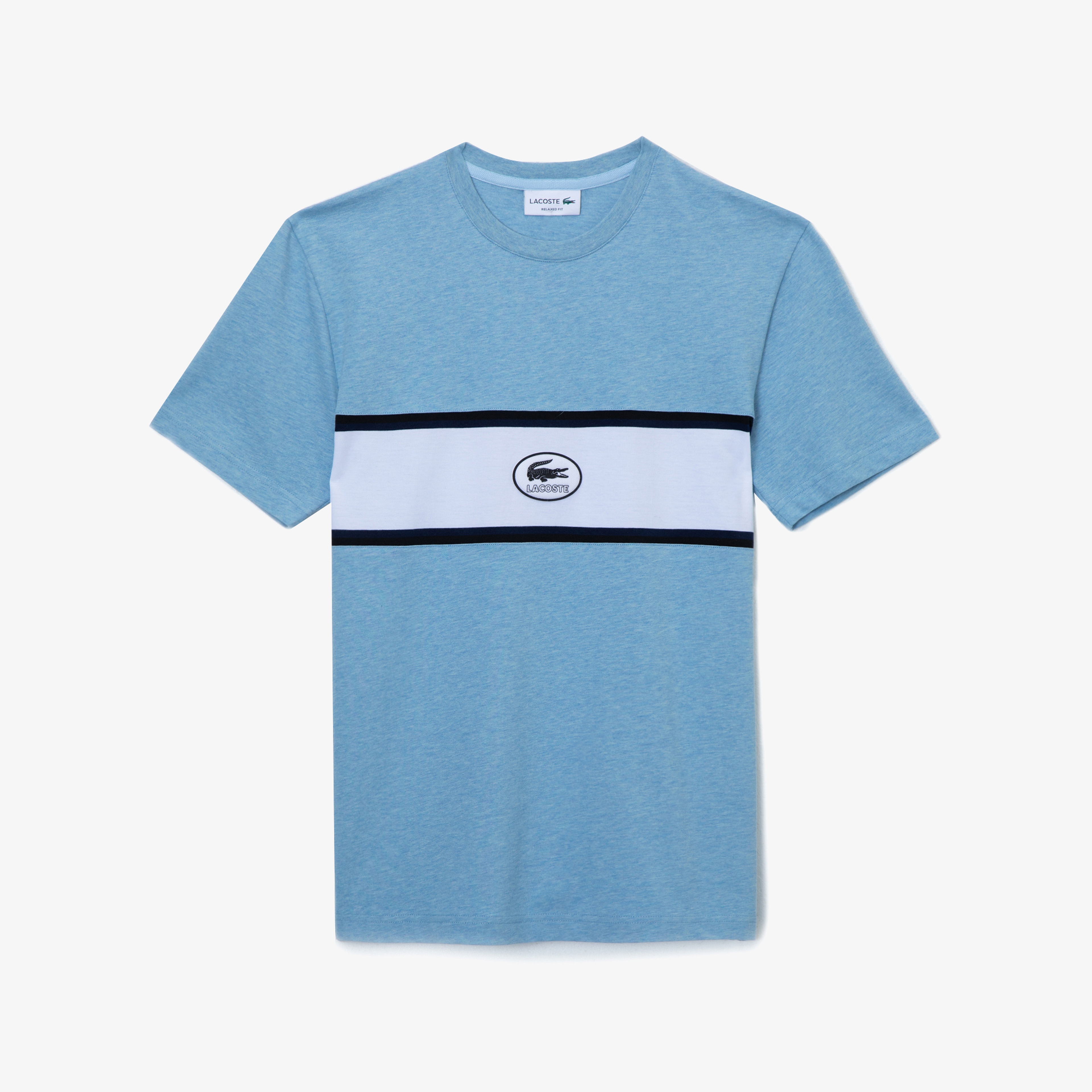 Lacoste Erkek Bisiklet Yaka Baskılı Blok Desenli Mavi T-Shirt