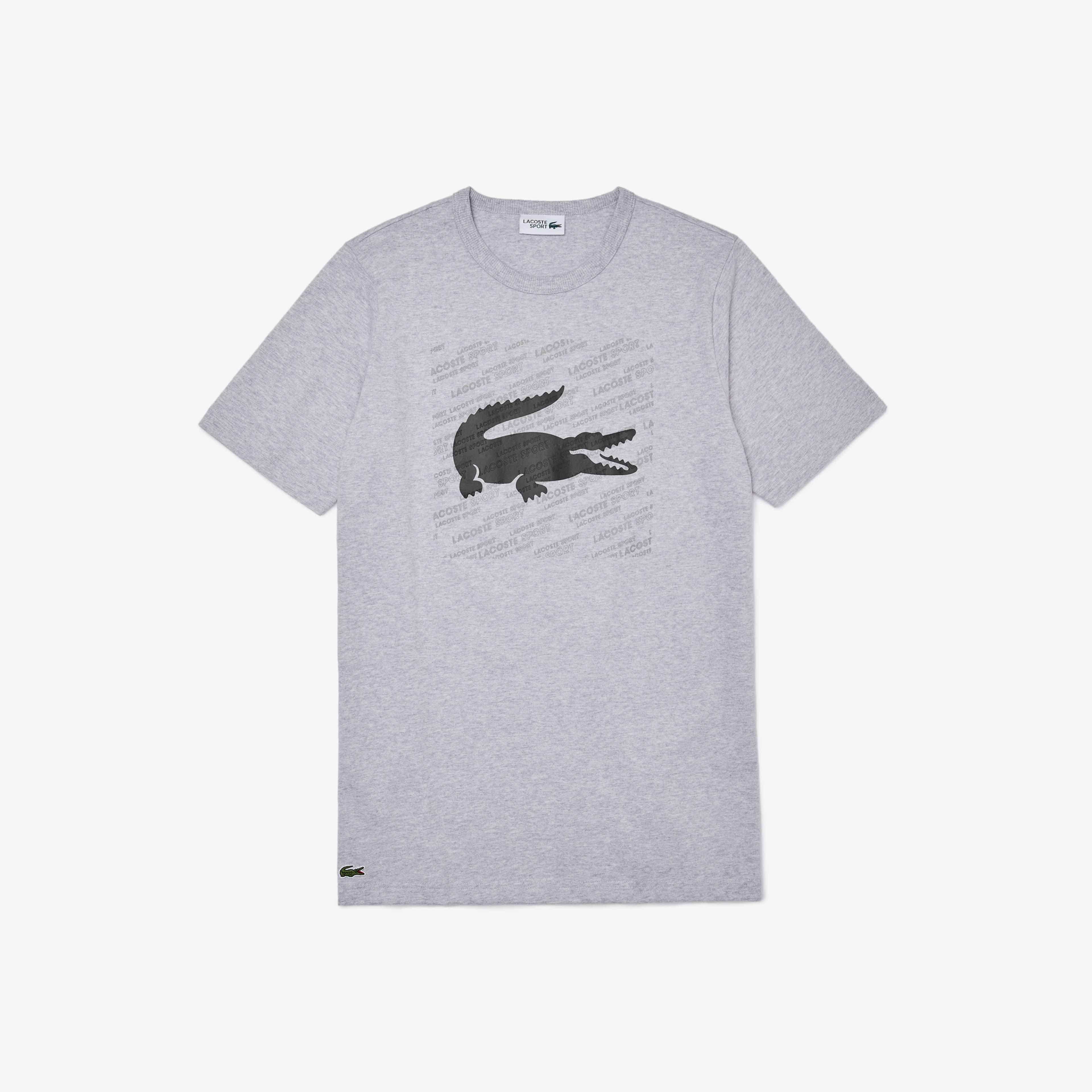 Lacoste Sport Erkek Bisiklet Yaka Timsah Baskılı Gri T-Shirt