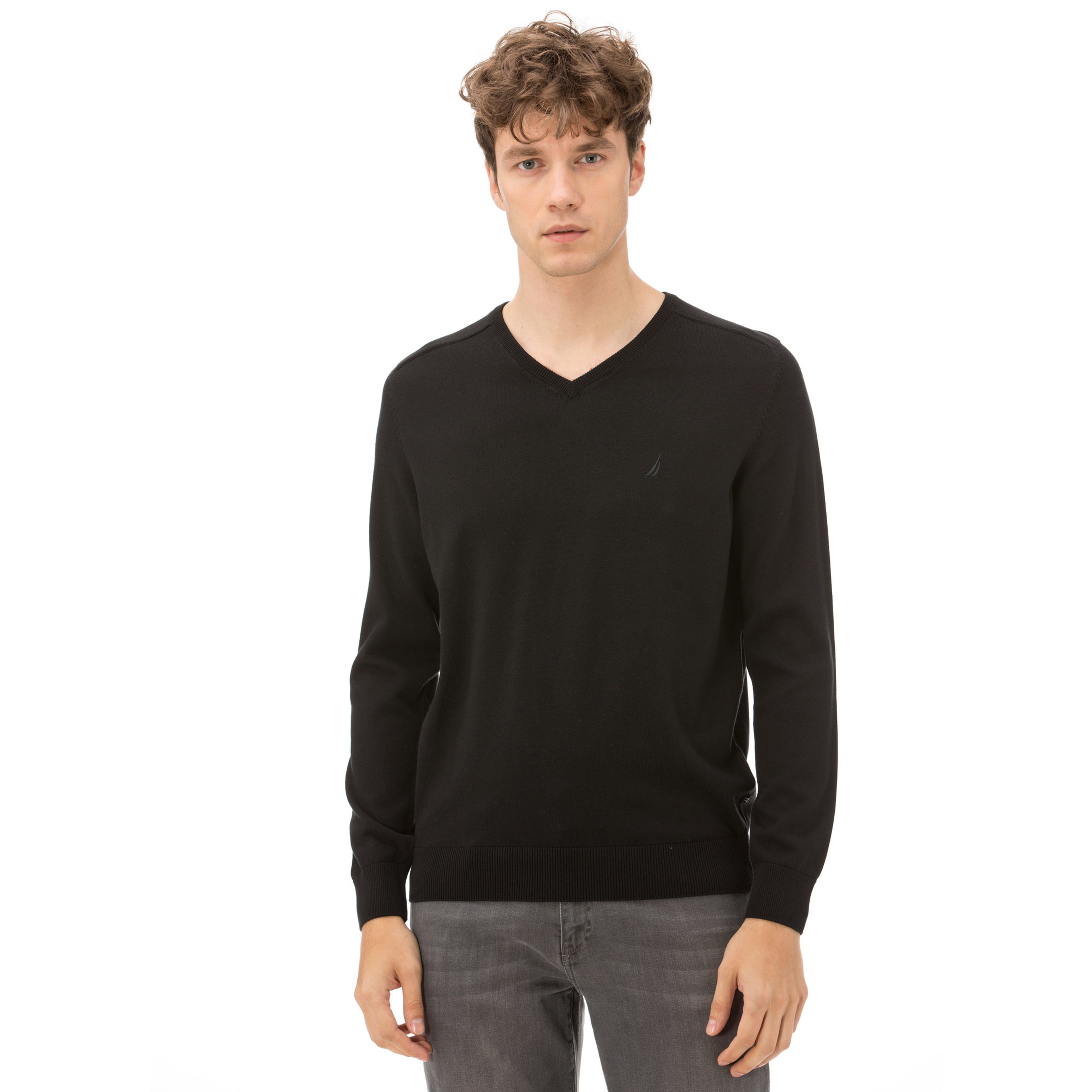 Nautica Uzun Kollu Düz Siyah Erkek Triko