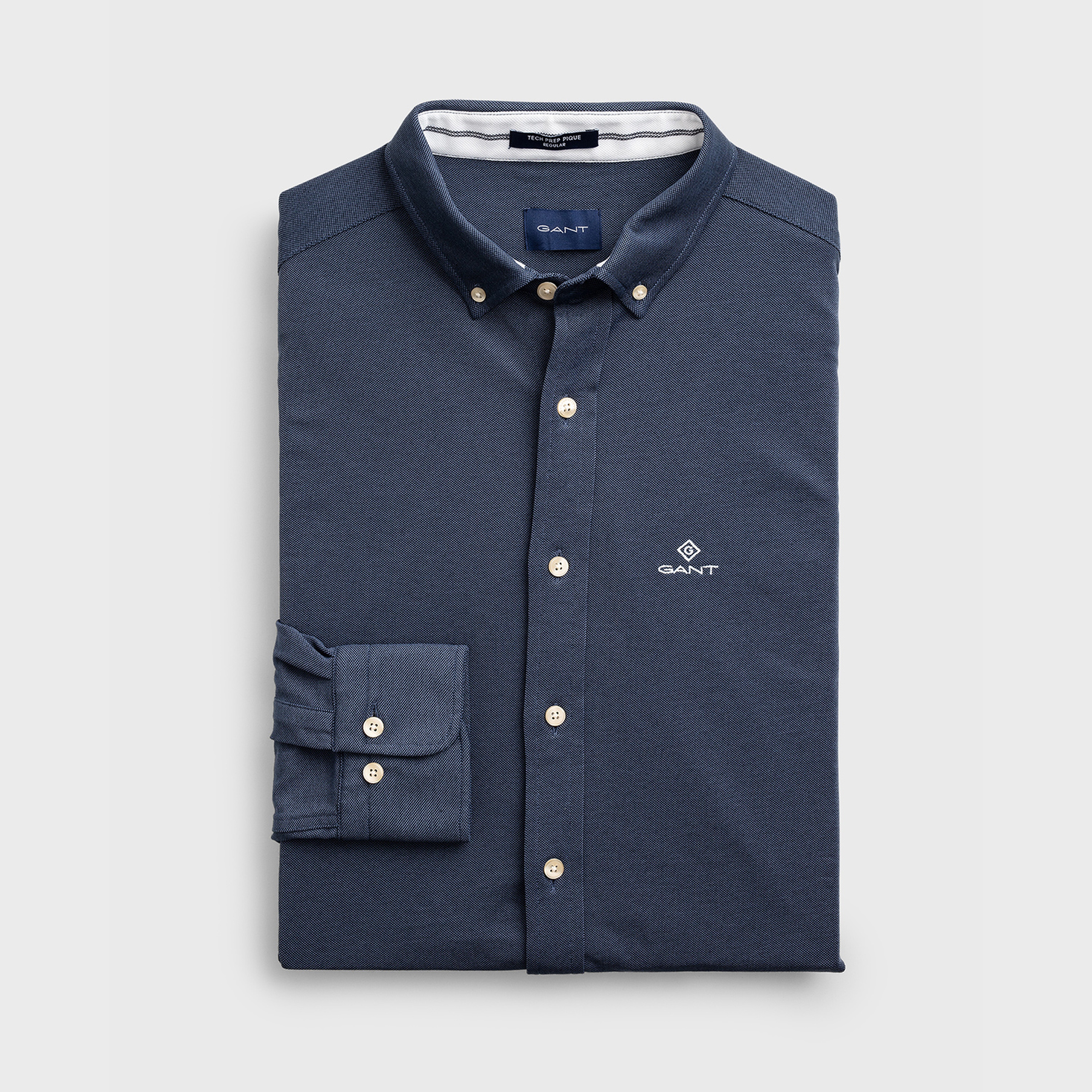 GANT Erkek  Lacivert Regular Fit Düğmeli Yaka Tech Prep Gömlek