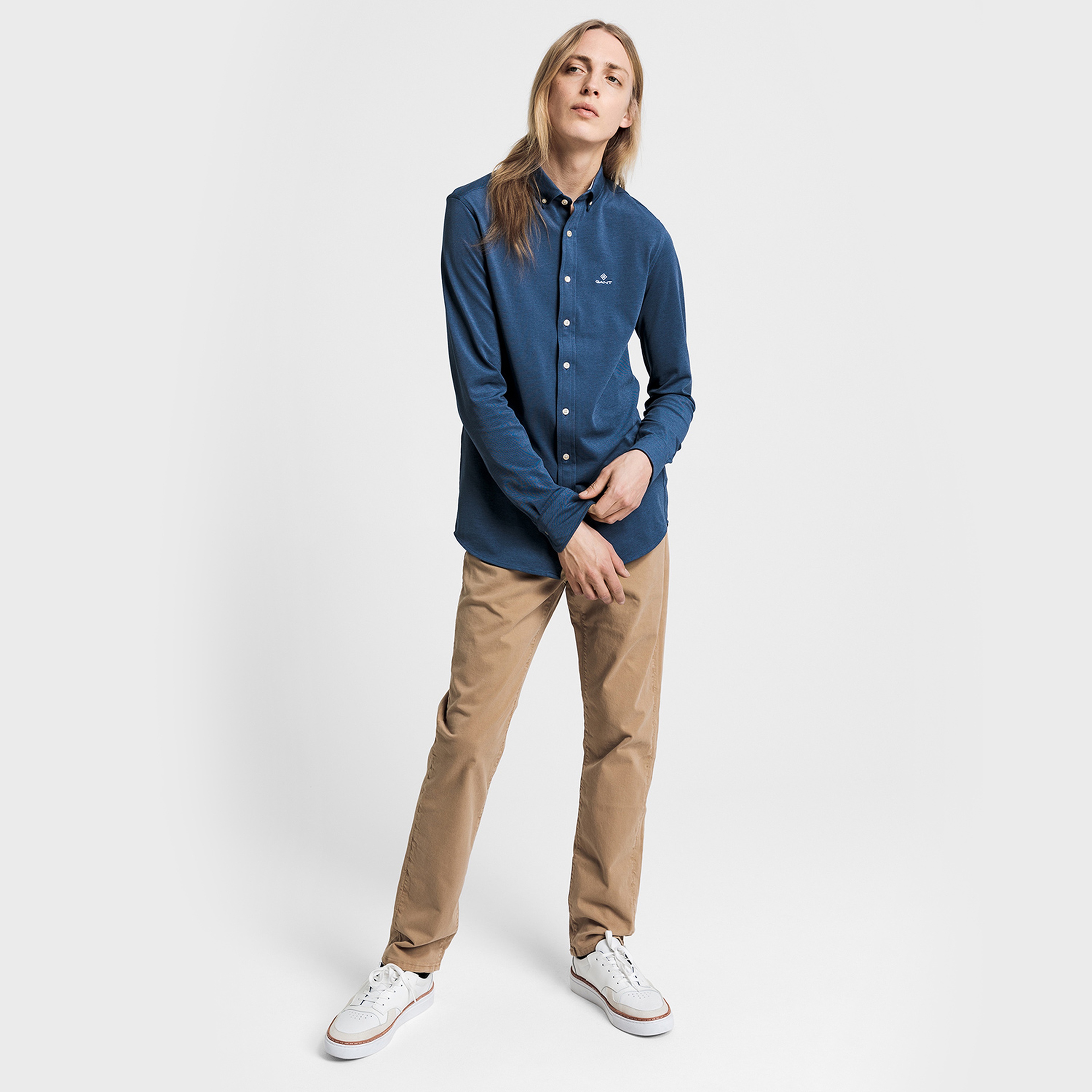 GANT Erkek  Lacivert Regular Fit Düğmeli Yaka Tech Prep Gömlek