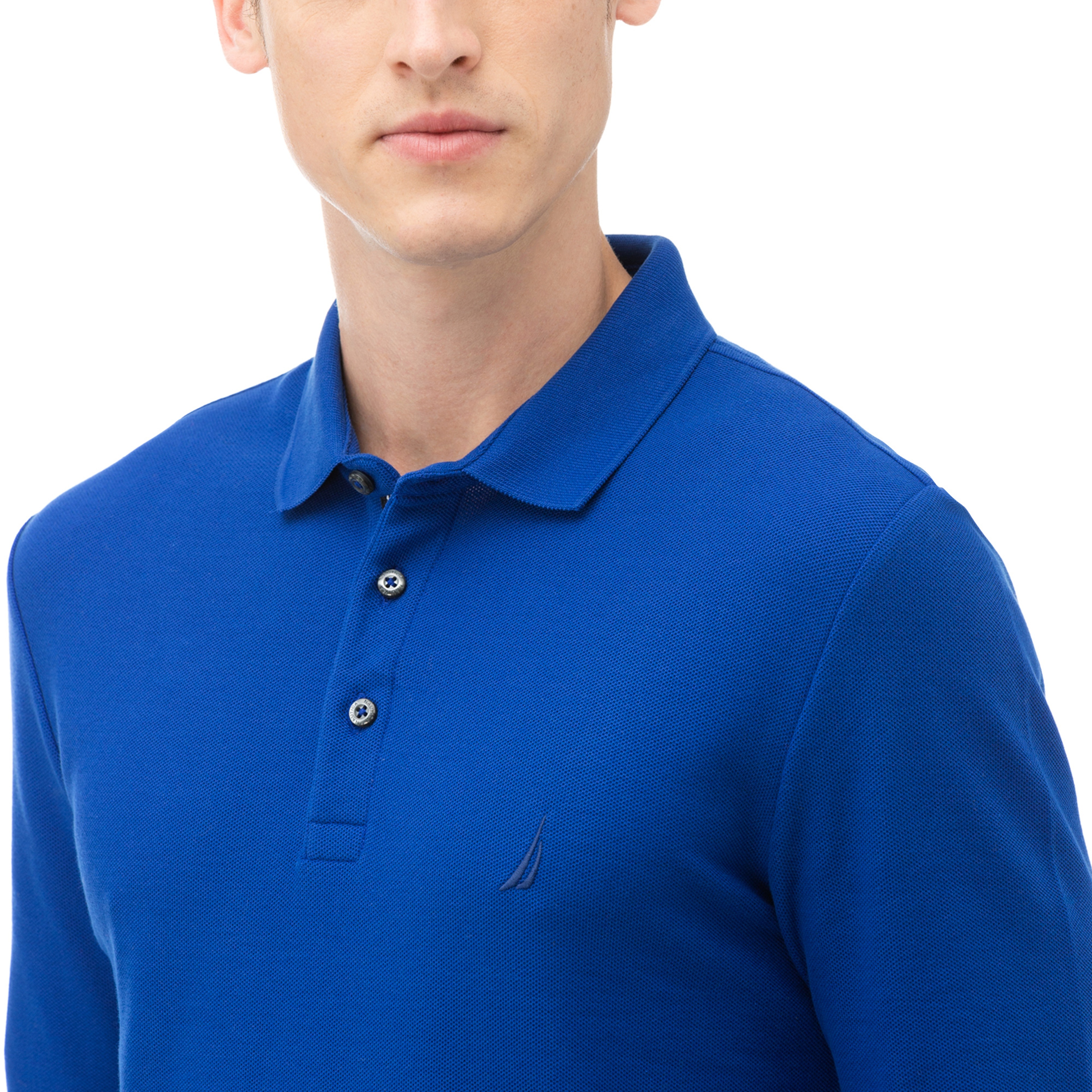 NAUTICA Erkek Mavi Slim Fit Uzun Kollu Polo