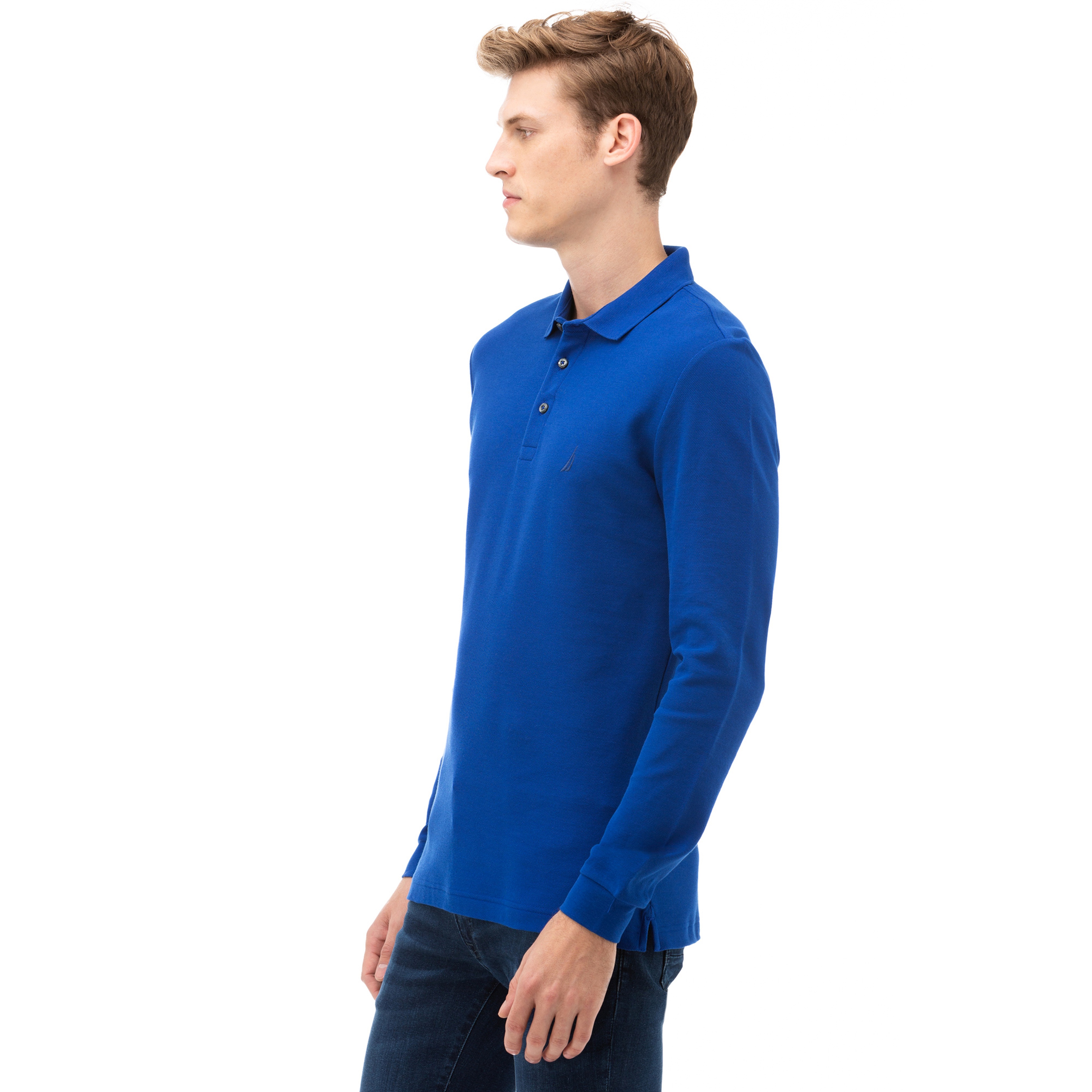 NAUTICA Erkek Mavi Slim Fit Uzun Kollu Polo