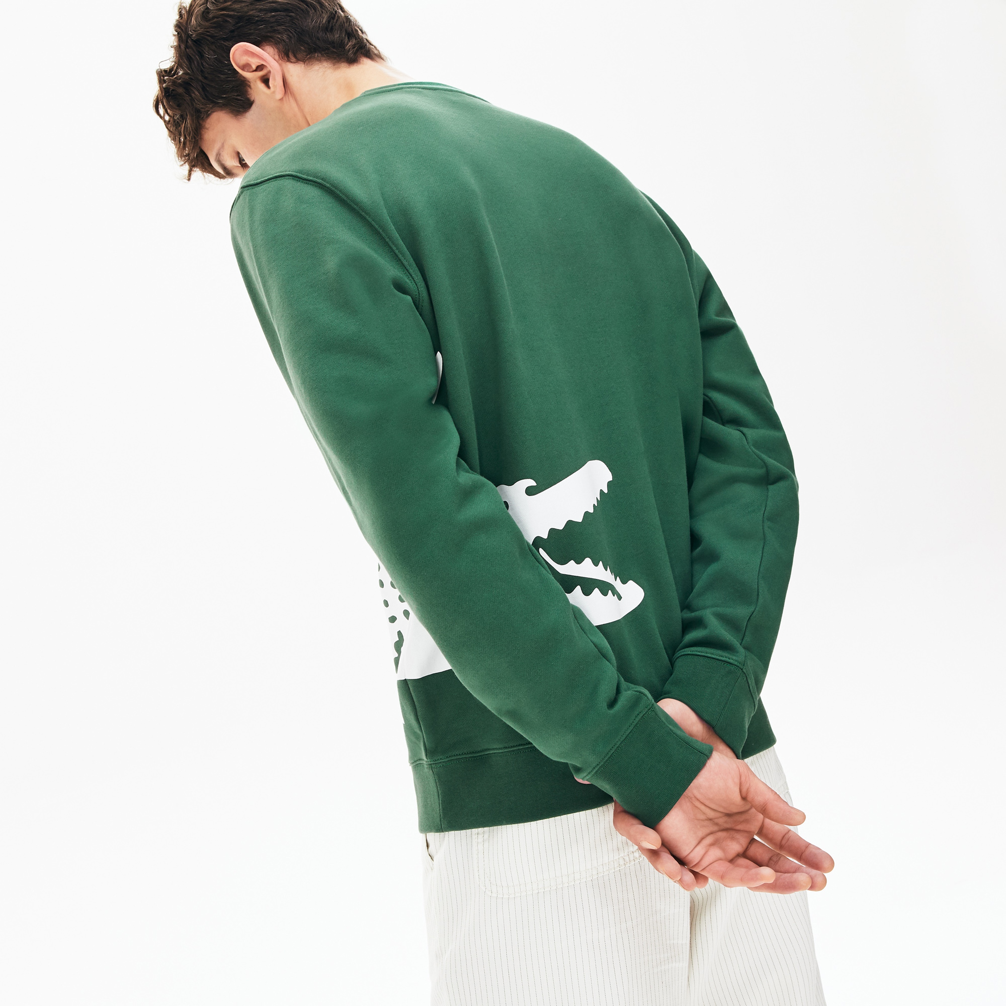 Lacoste Erkek Bisiklet Yaka Timsah Baskılı Yeşil Sweatshirt