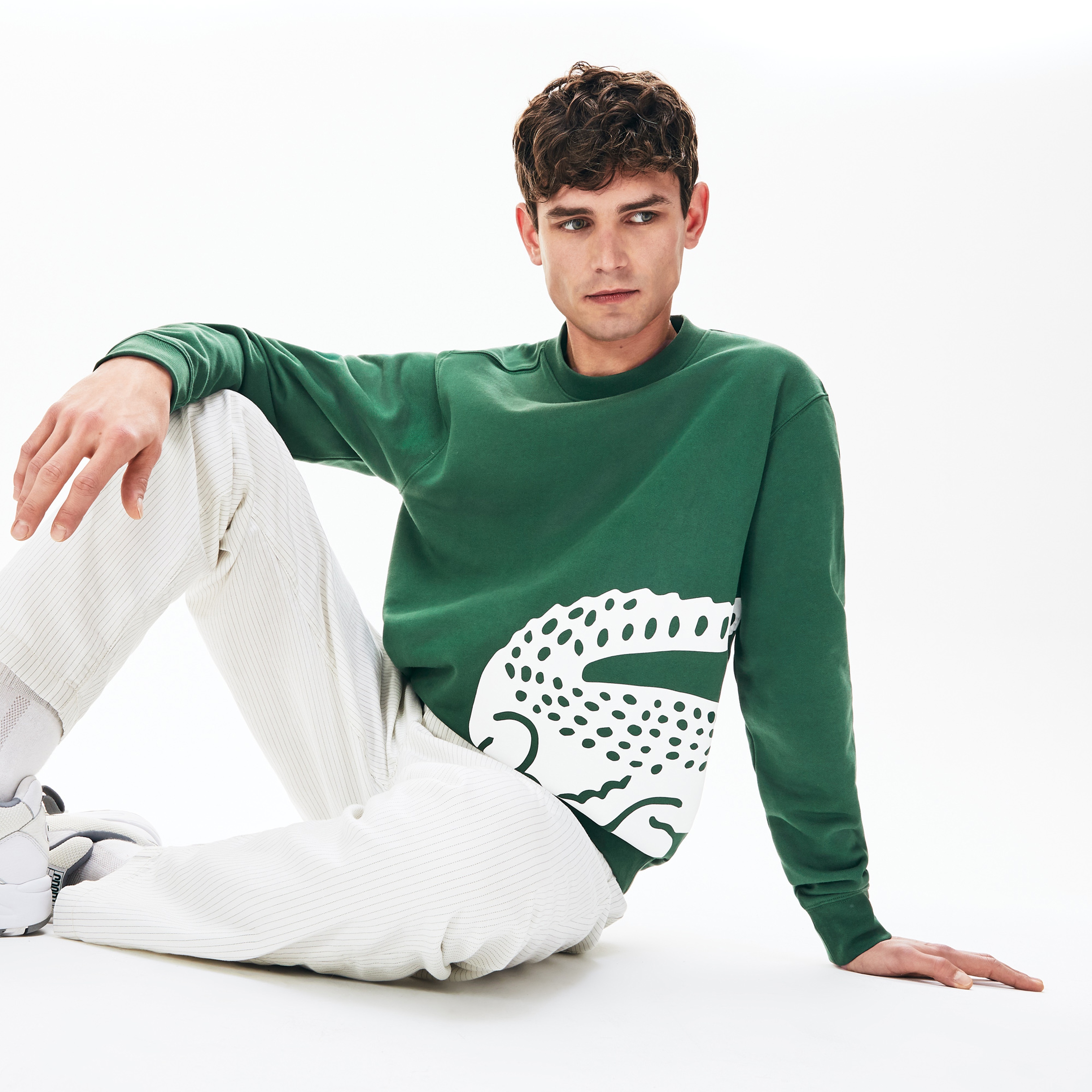 Lacoste Erkek Bisiklet Yaka Timsah Baskılı Yeşil Sweatshirt