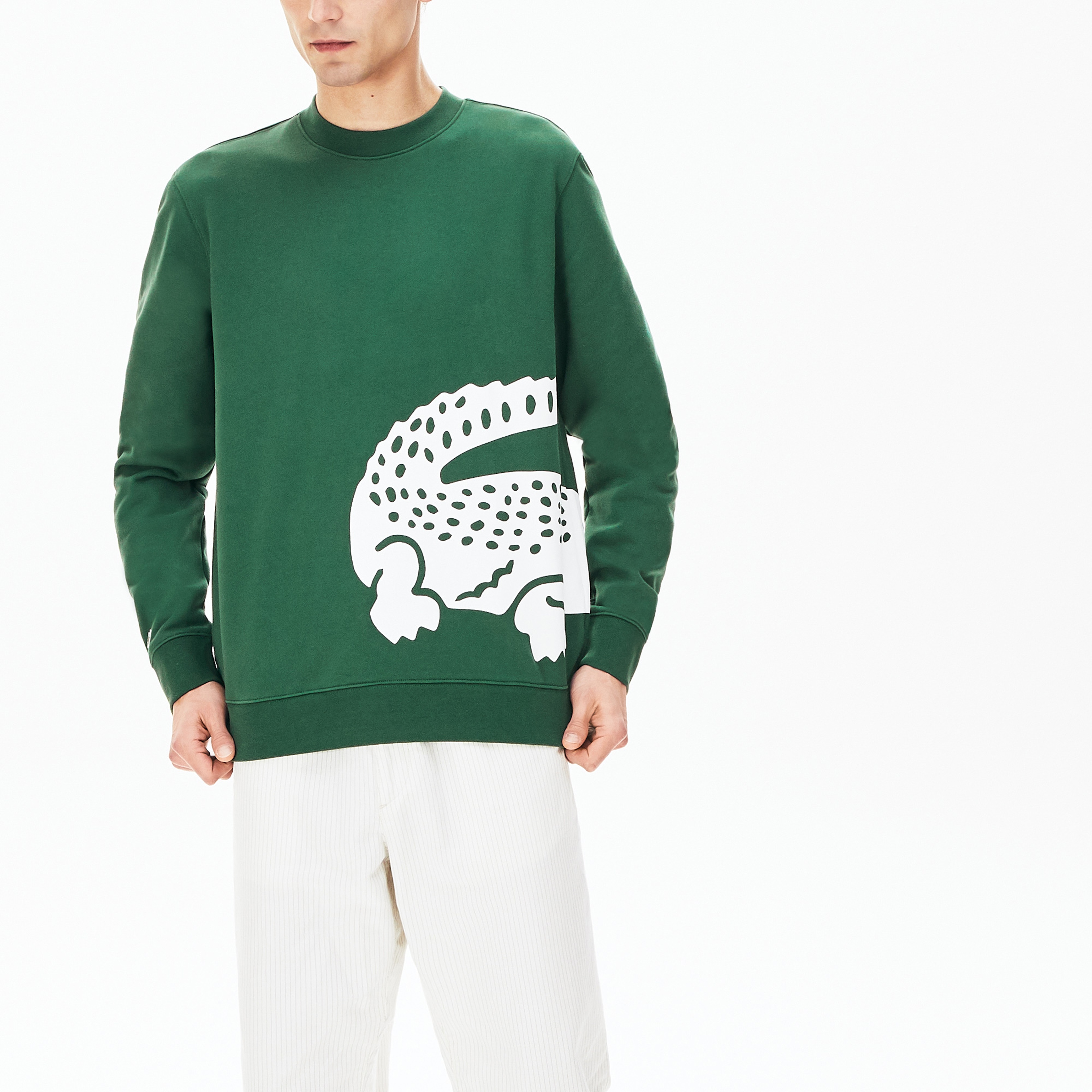 Lacoste Erkek Bisiklet Yaka Timsah Baskılı Yeşil Sweatshirt