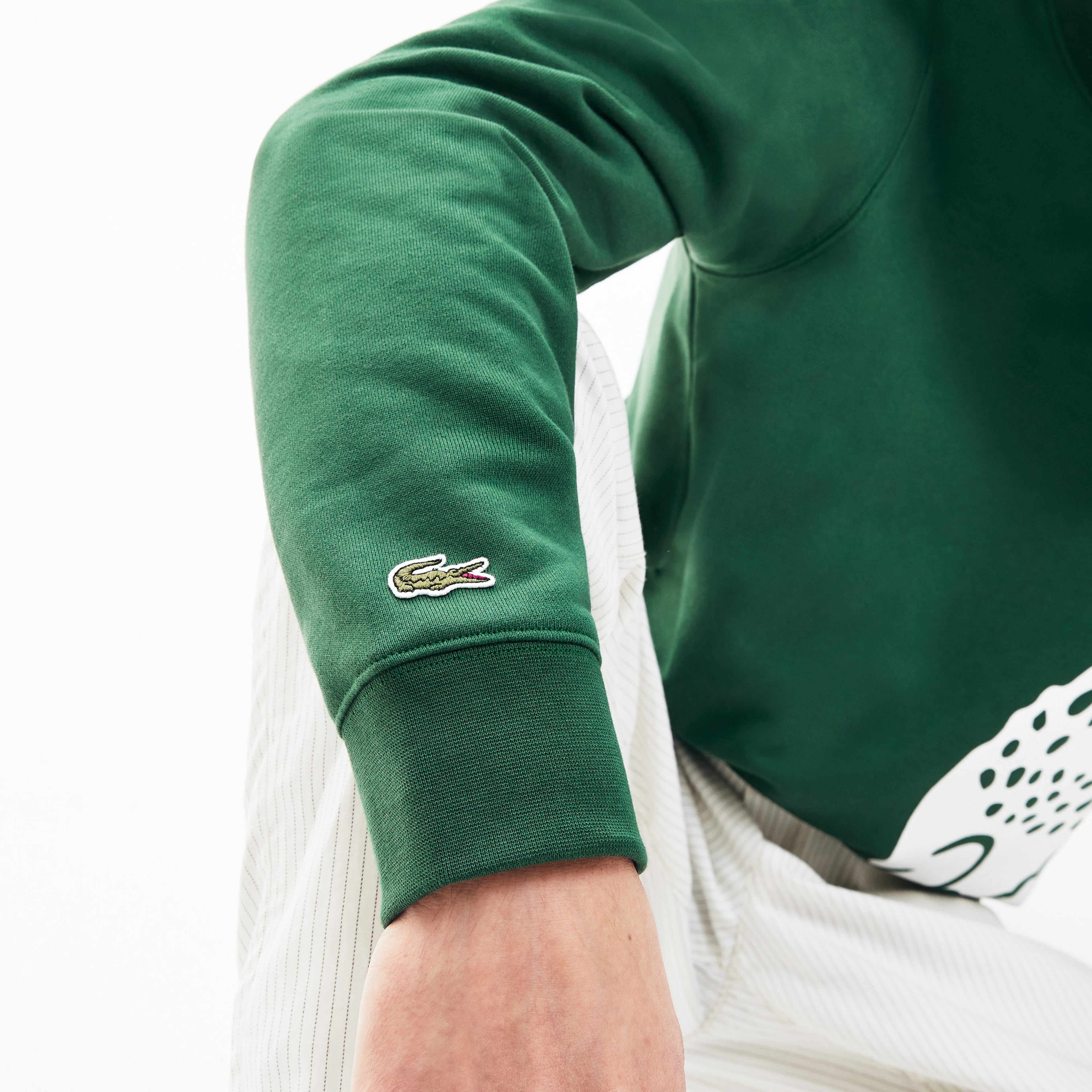 Lacoste Erkek Bisiklet Yaka Timsah Baskılı Yeşil Sweatshirt