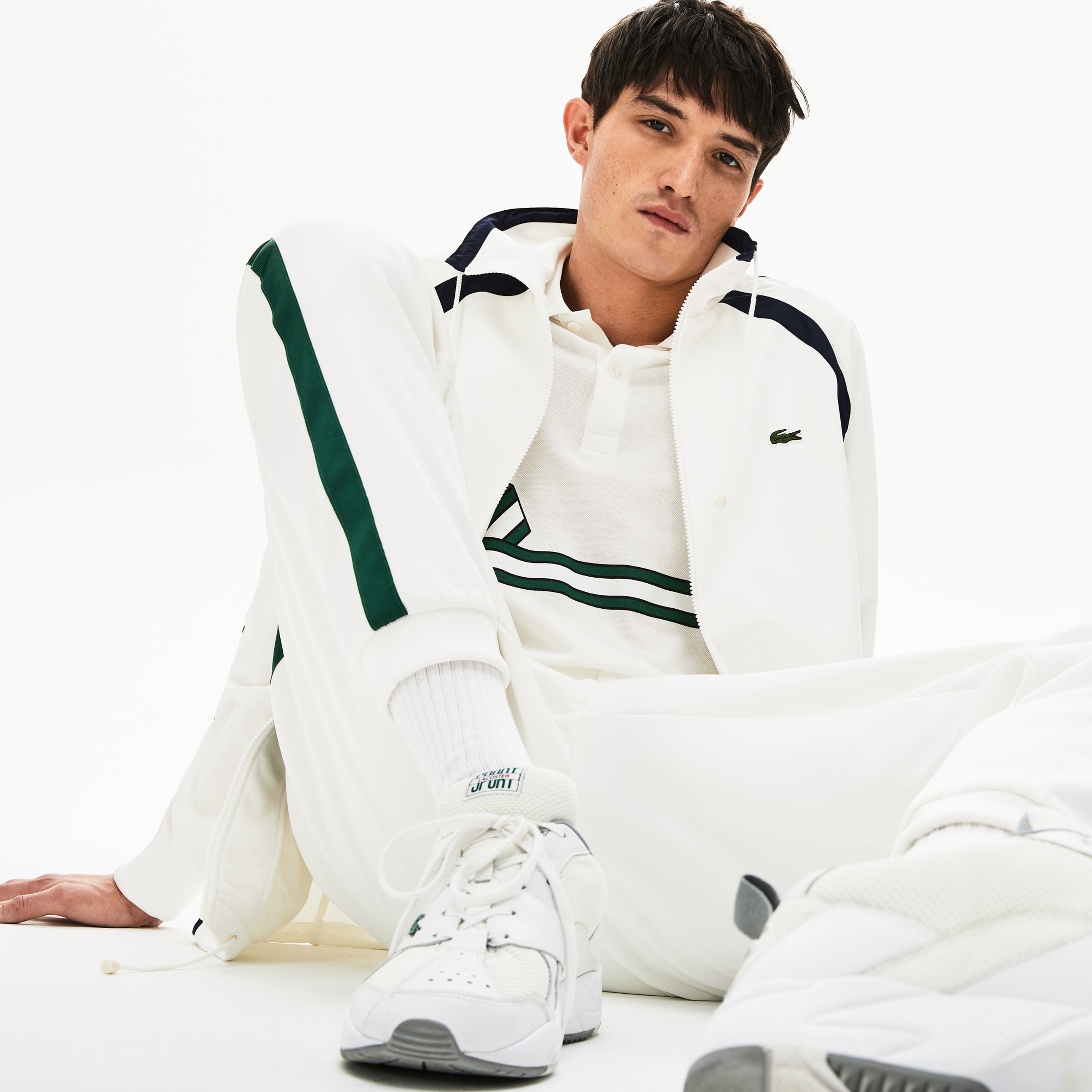 Lacoste Erkek Fermuarlı Beyaz Çizgili Sweatshirt