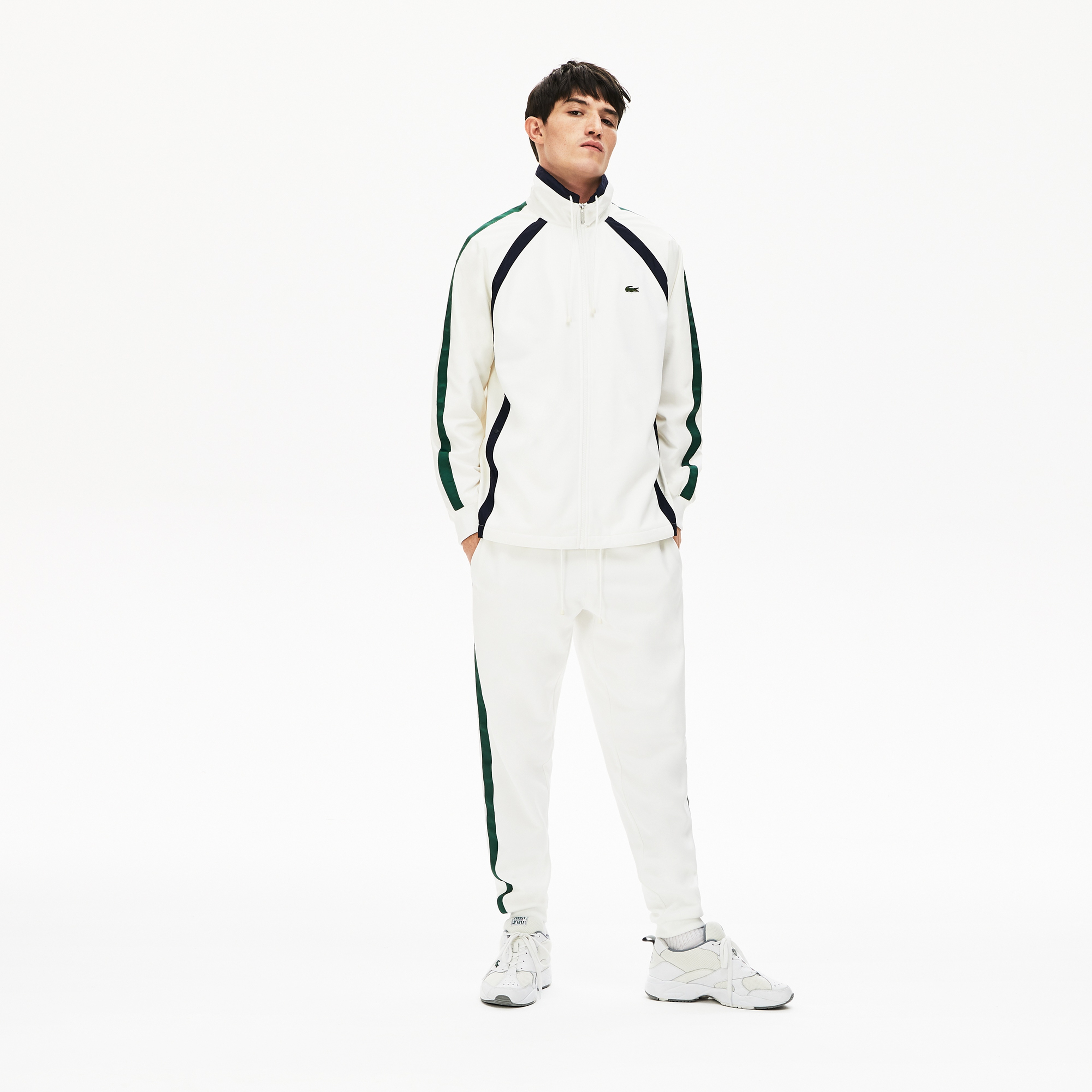 Lacoste Erkek Fermuarlı Beyaz Çizgili Sweatshirt