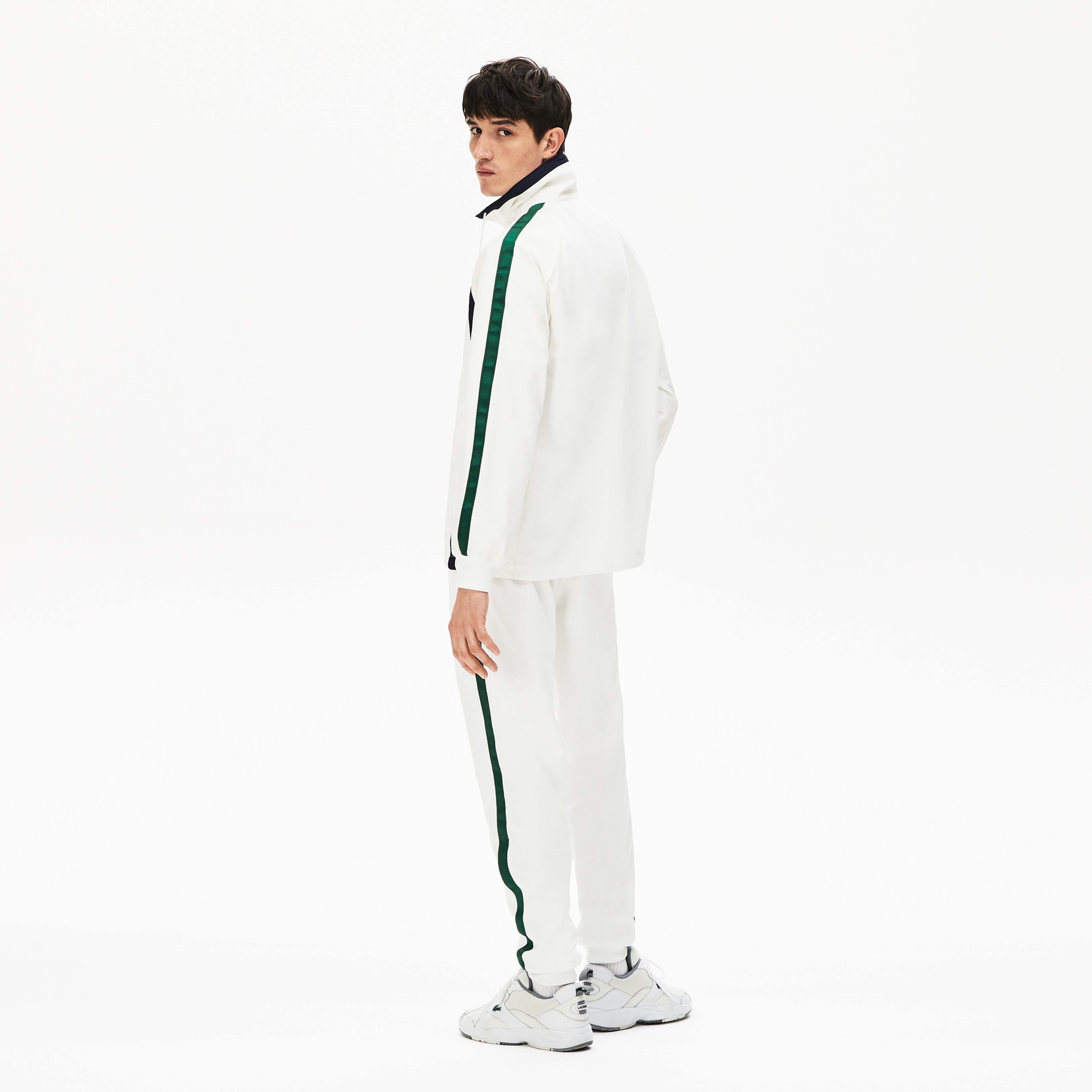 Lacoste Erkek Fermuarlı Beyaz Çizgili Sweatshirt