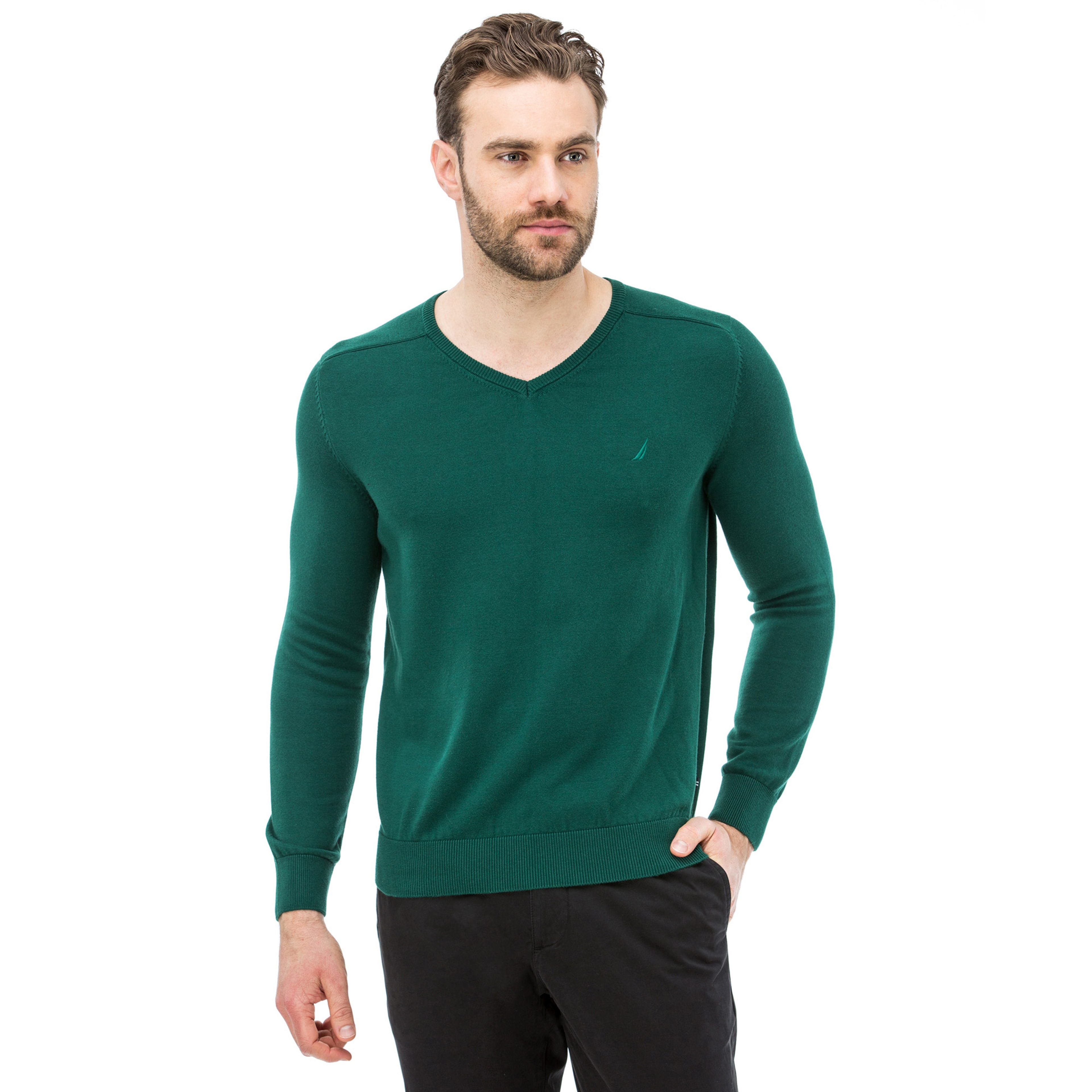 Nautica Uzun Kollu Düz Yeşil Erkek Trıko