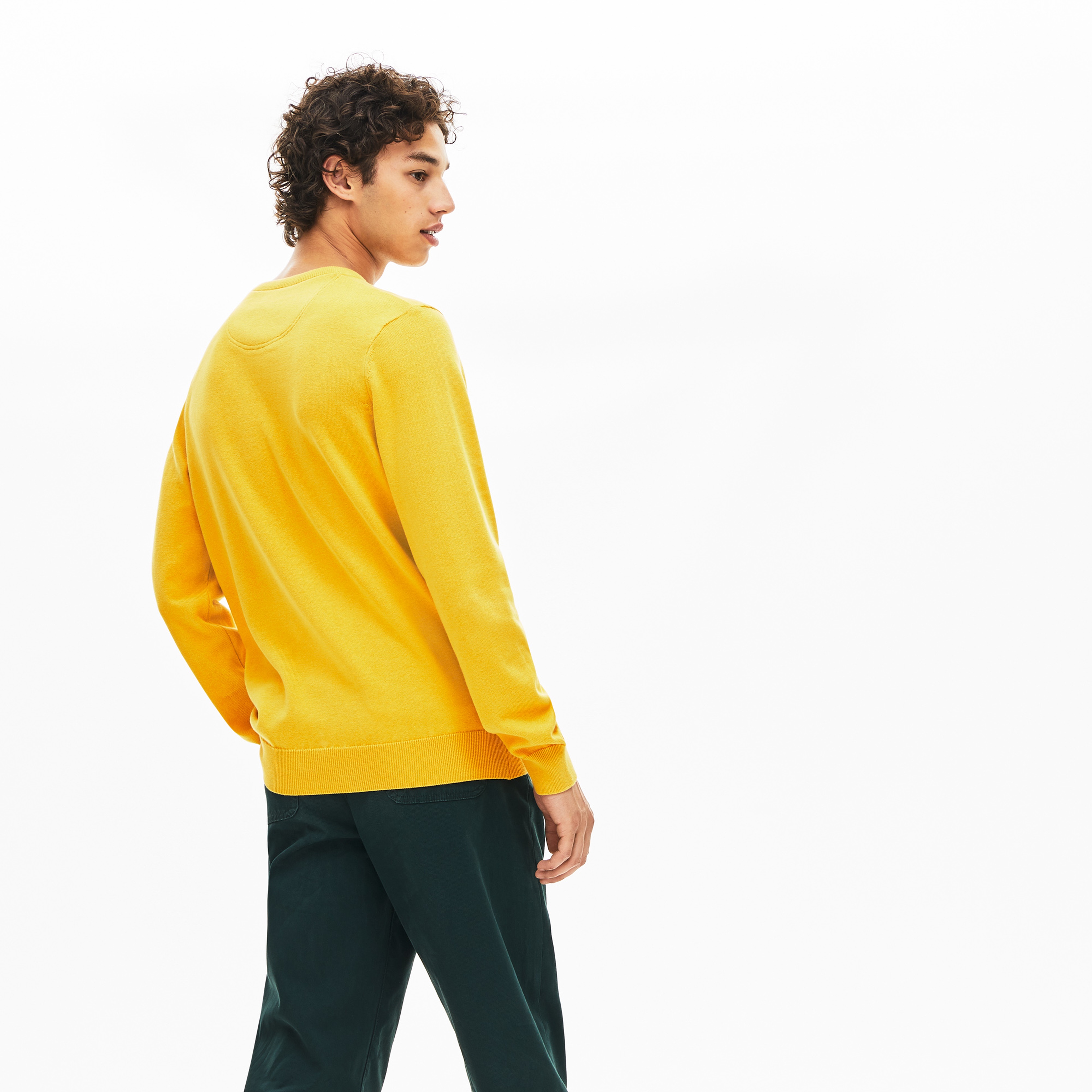 Lacoste Erkek Klasik Fit Bisiklet Yaka Sarı Triko Kazak