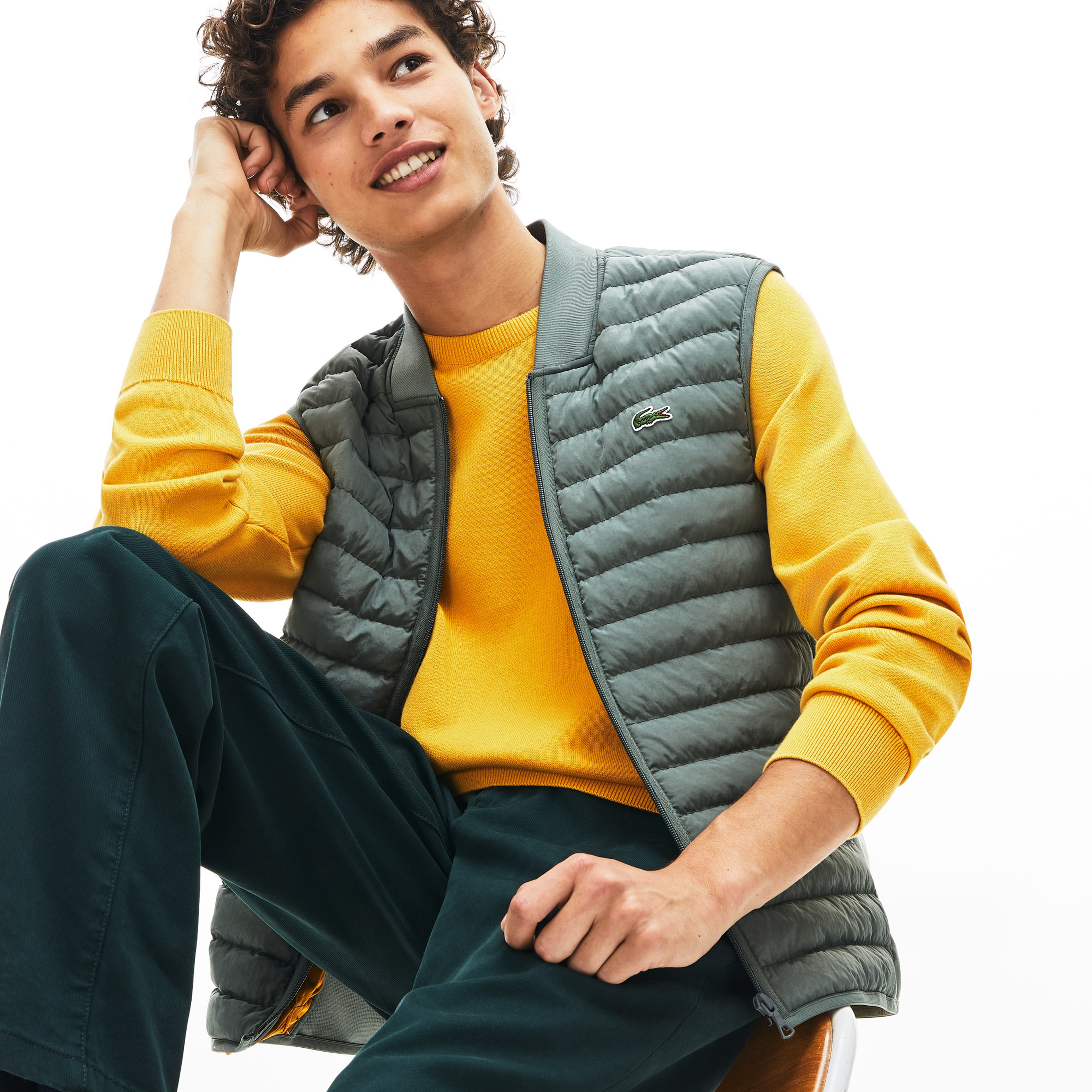 Lacoste Erkek Klasik Fit Bisiklet Yaka Sarı Triko Kazak