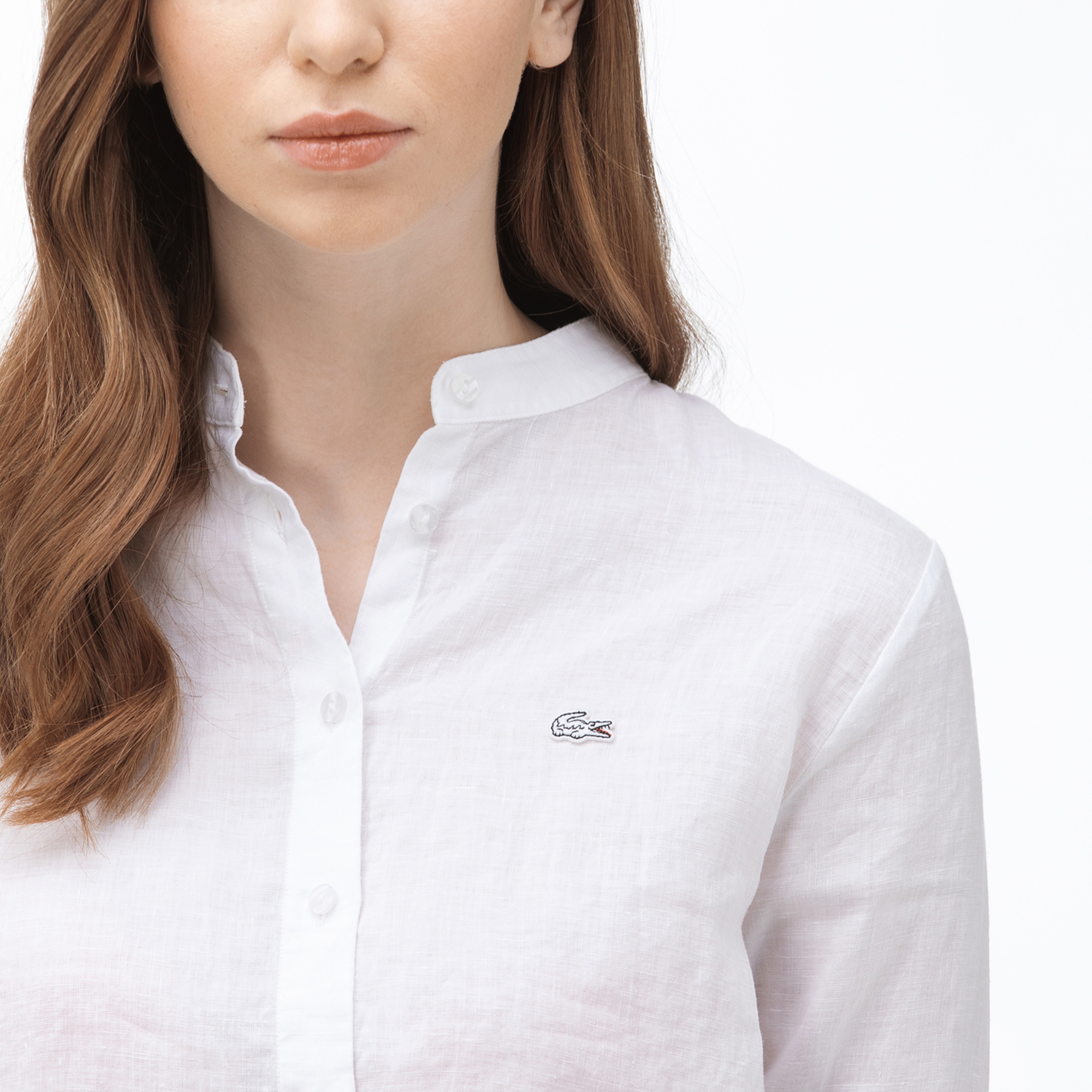 Lacoste Kadın Hakim Yaka Beyaz Keten Gömlek