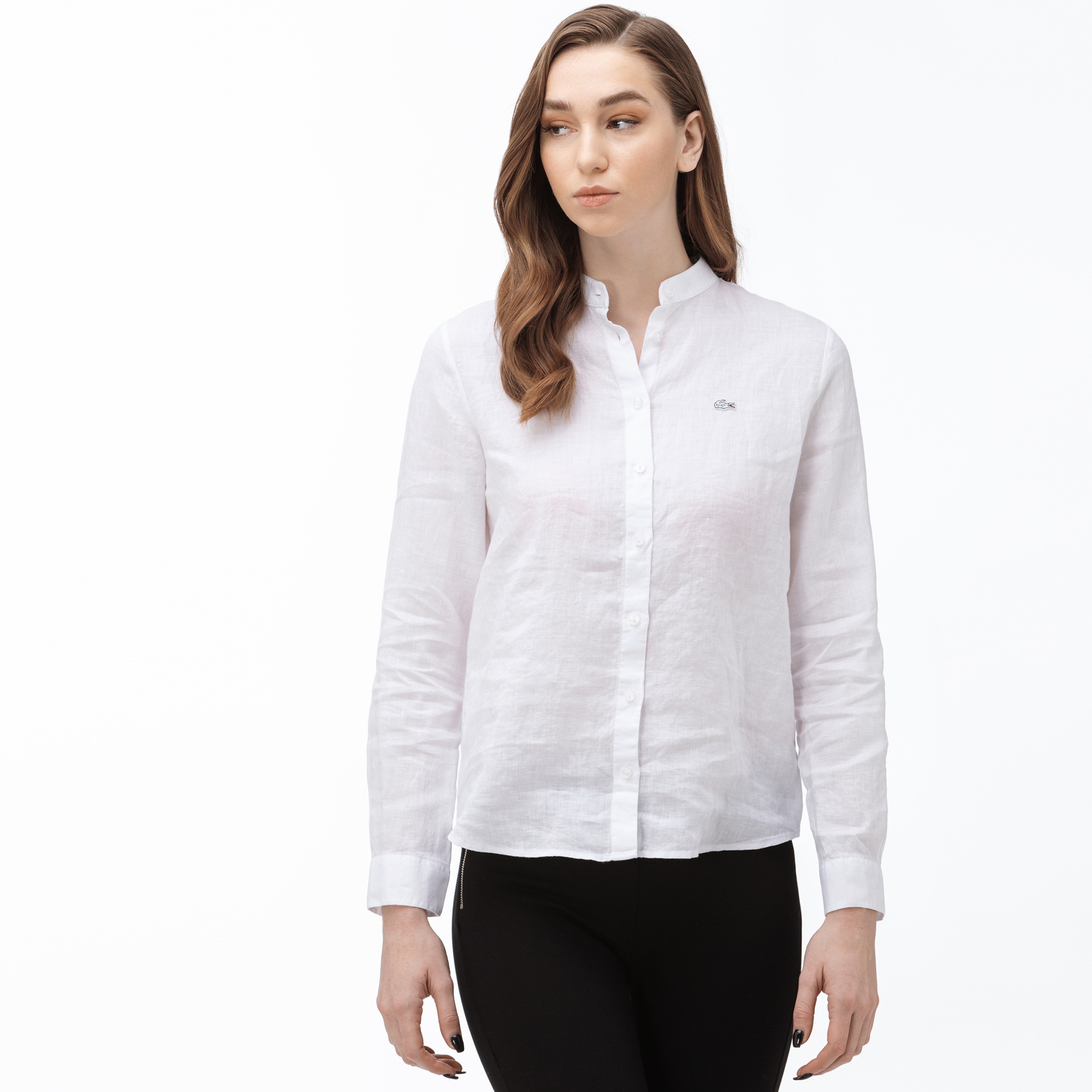 Lacoste Kadın Hakim Yaka Beyaz Keten Gömlek