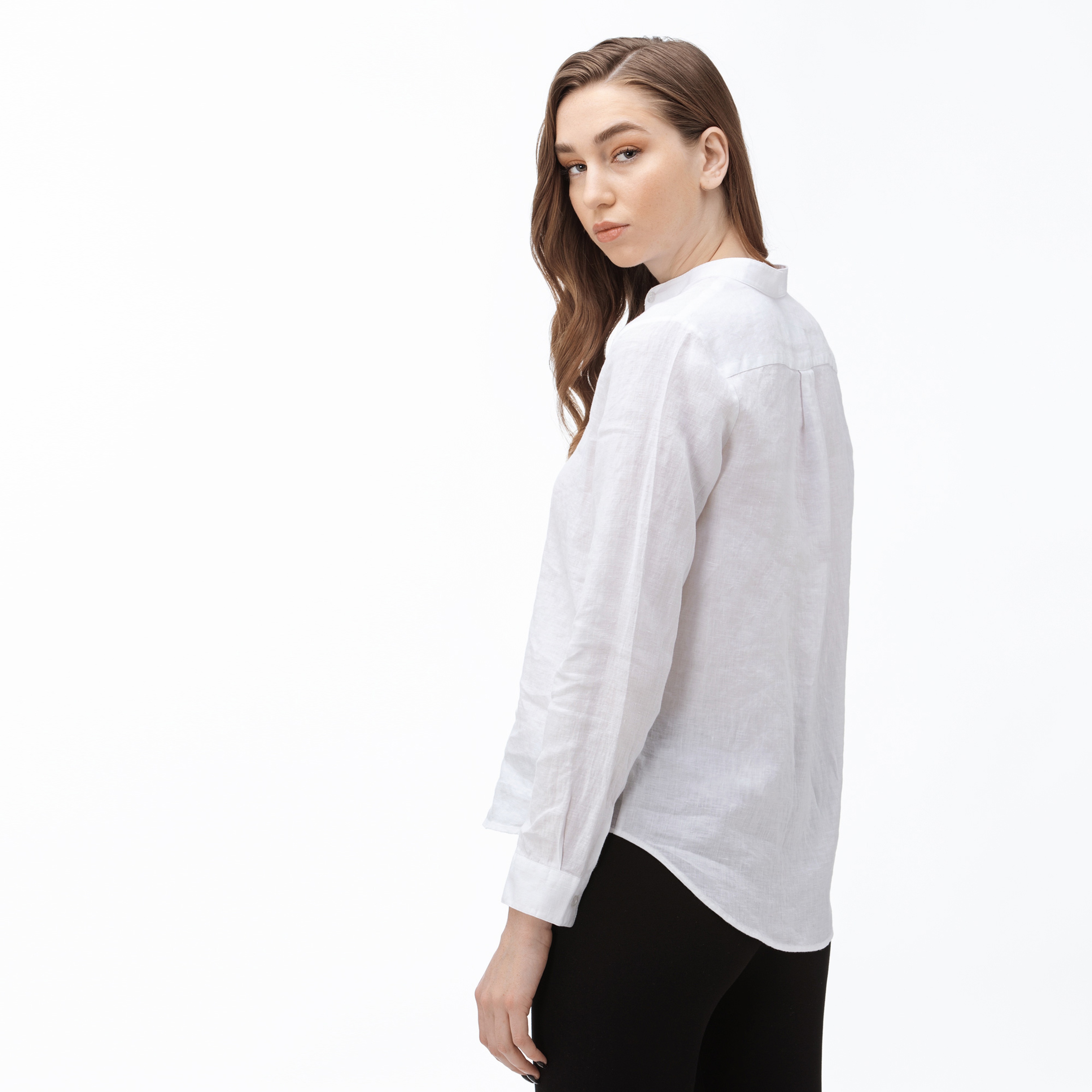 Lacoste Kadın Hakim Yaka Beyaz Keten Gömlek