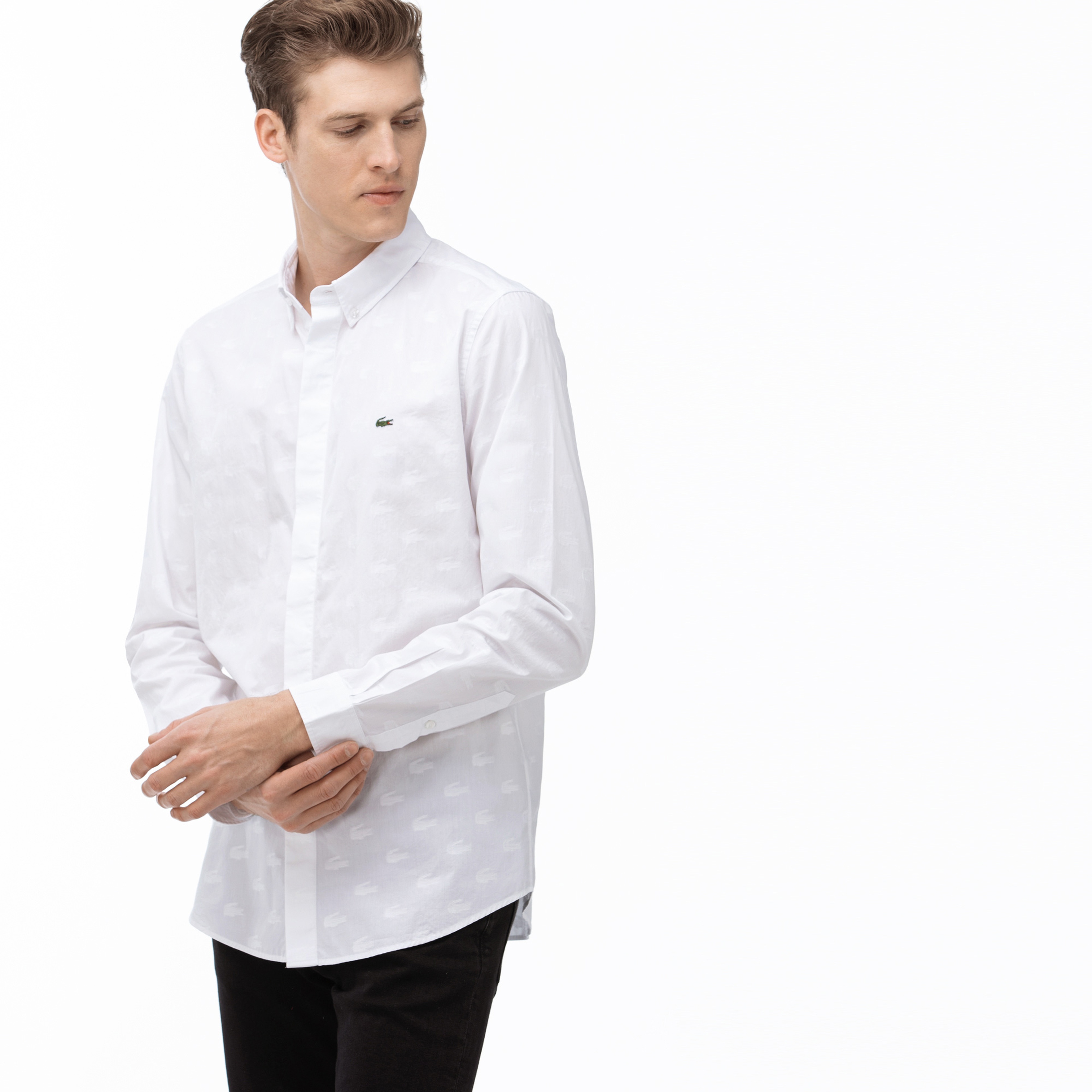 Lacoste Erkek Slim Fit Düğmeli Yaka Beyaz Gömlek