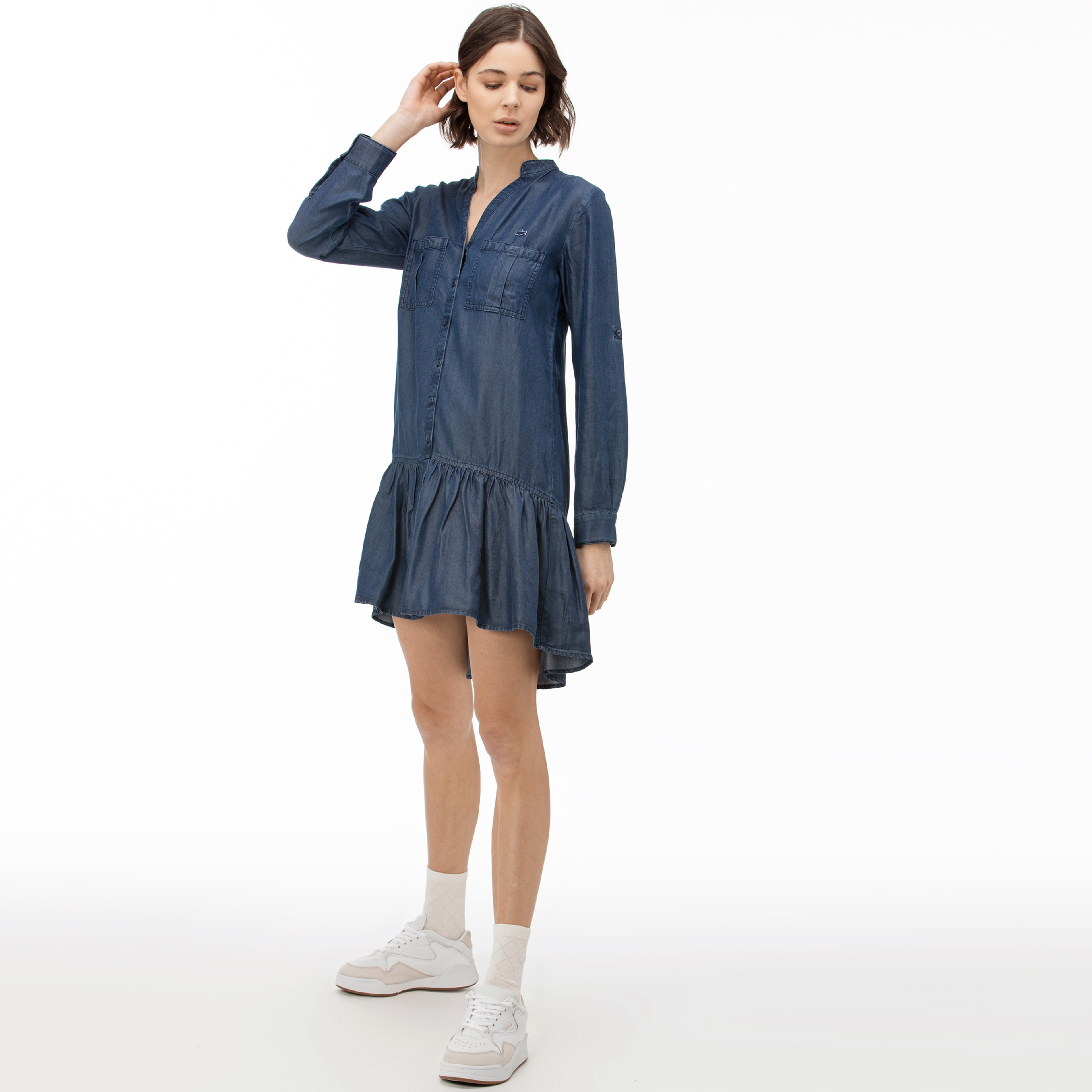 Lacoste Kadın Uzun Kollu Denim Lacivert Elbise