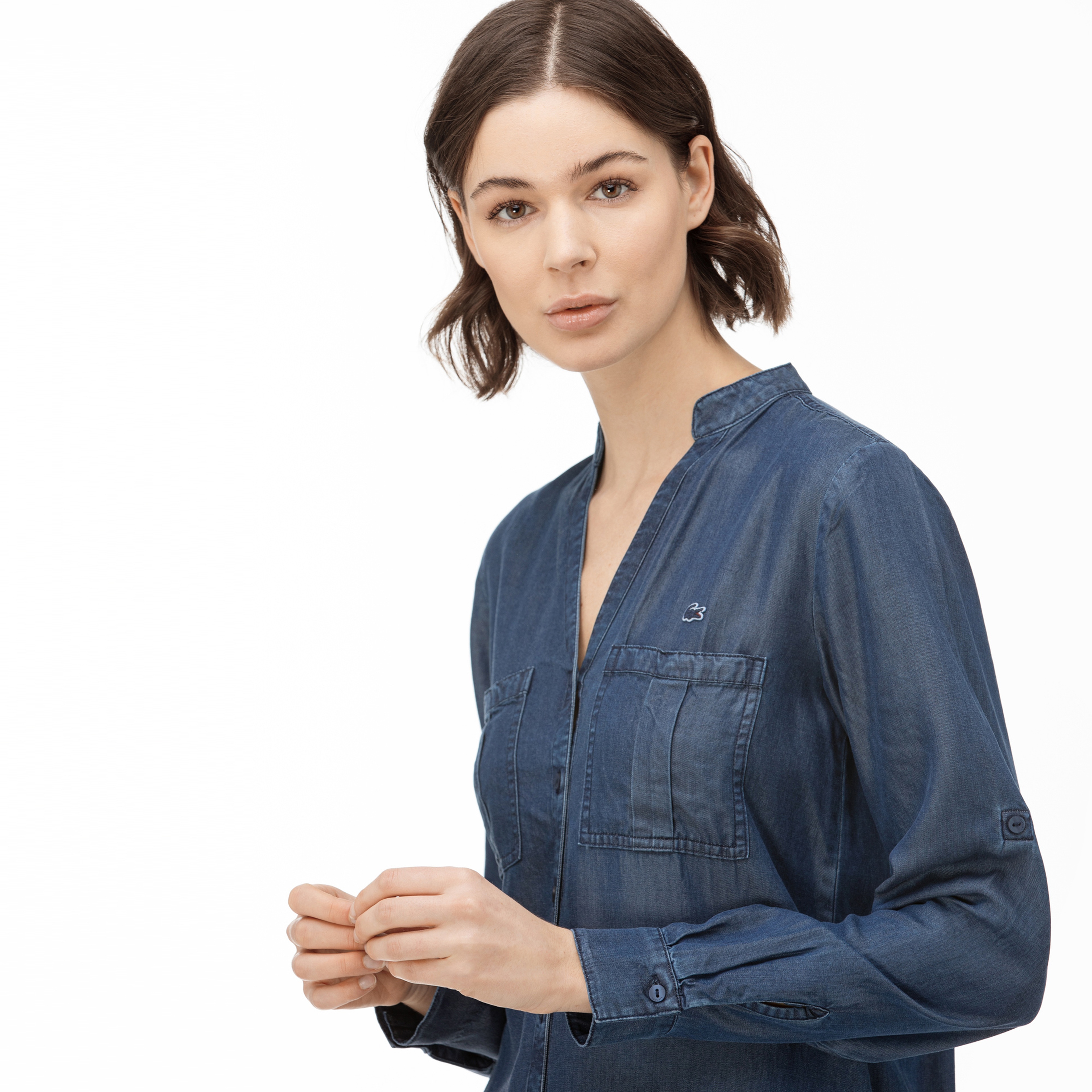 Lacoste Kadın Uzun Kollu Denim Lacivert Elbise