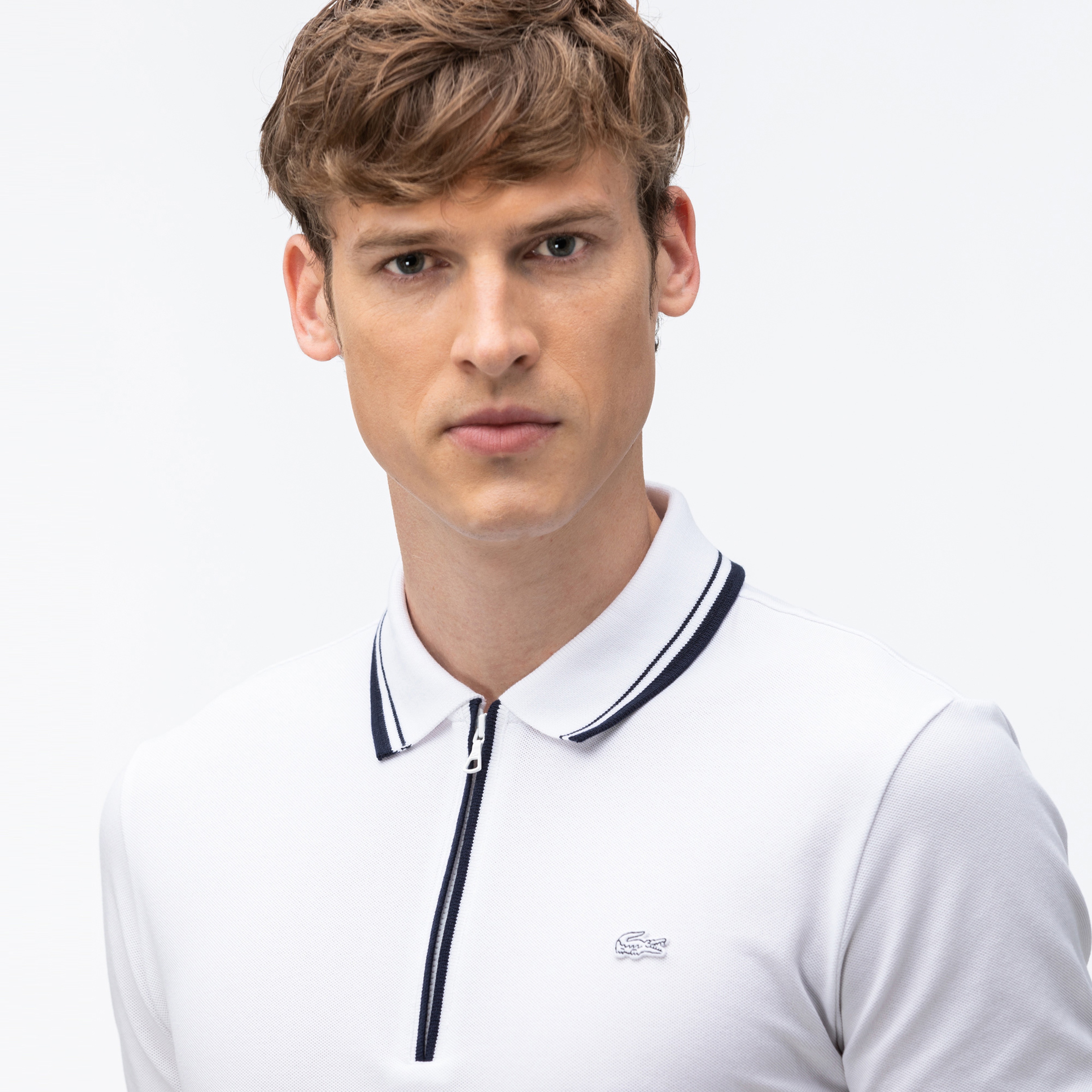 Lacoste Erkek Slim Fit Fermuarlı Yaka Beyaz Polo