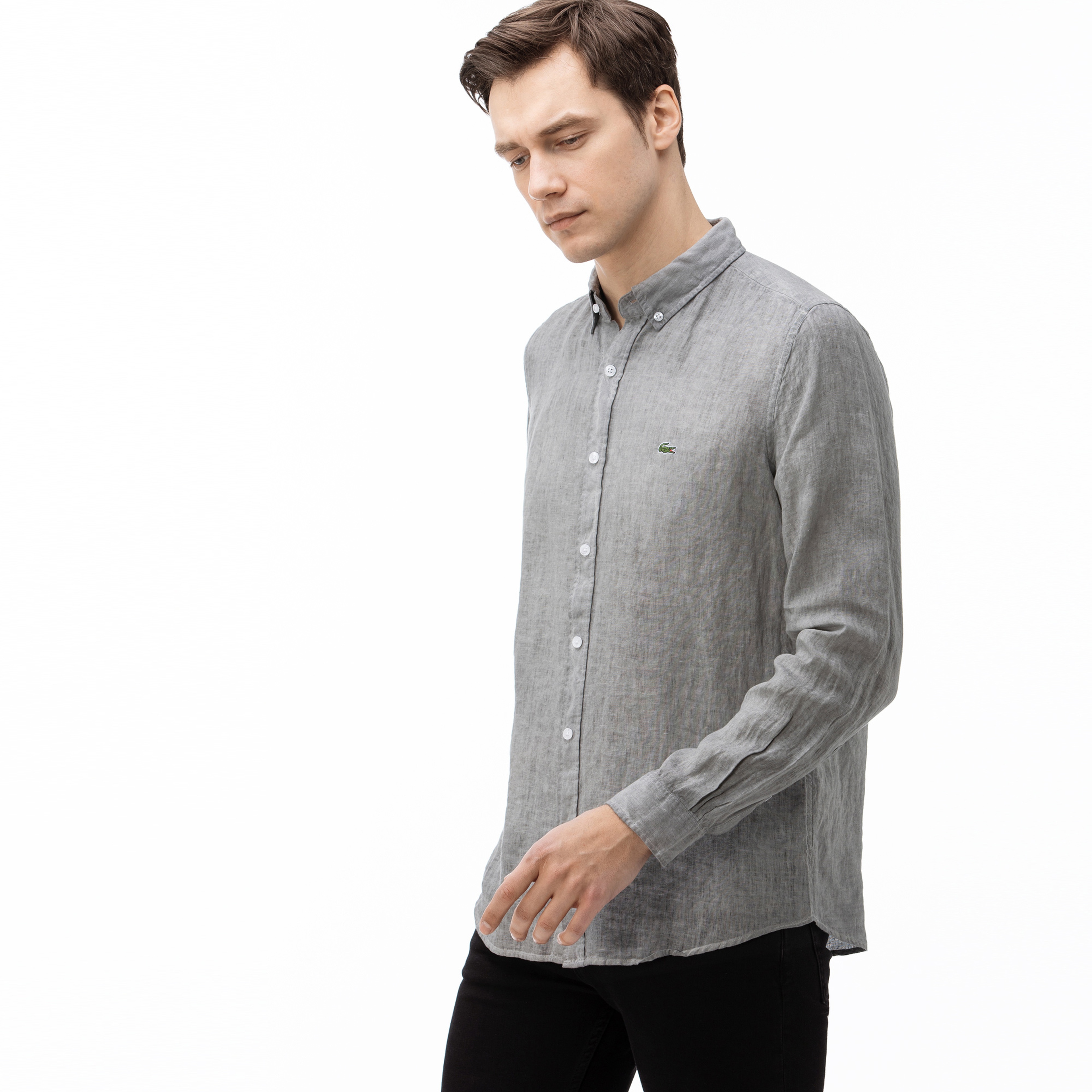 Lacoste Erkek Slim Fit Gri Keten Gömlek