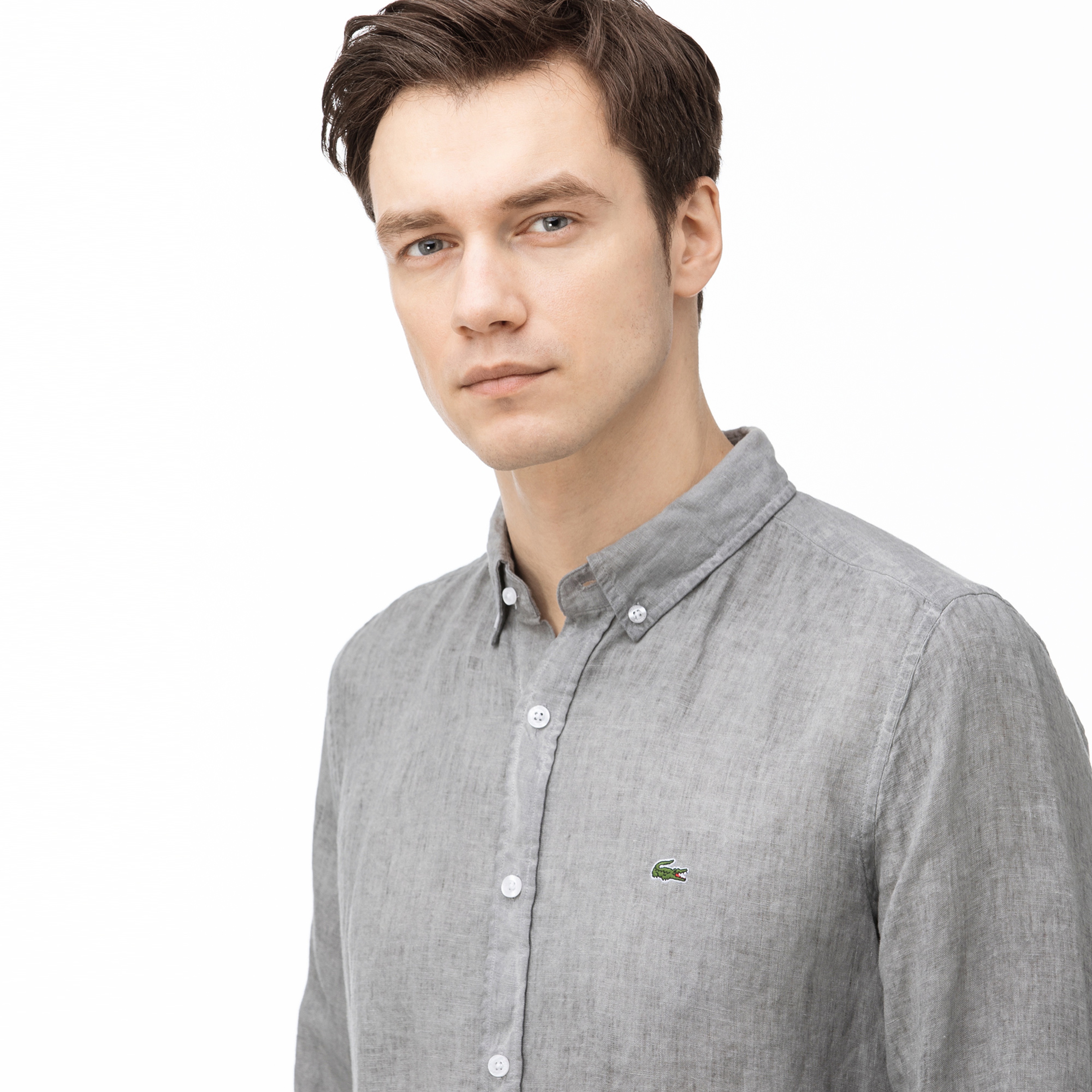 Lacoste Erkek Slim Fit Gri Keten Gömlek