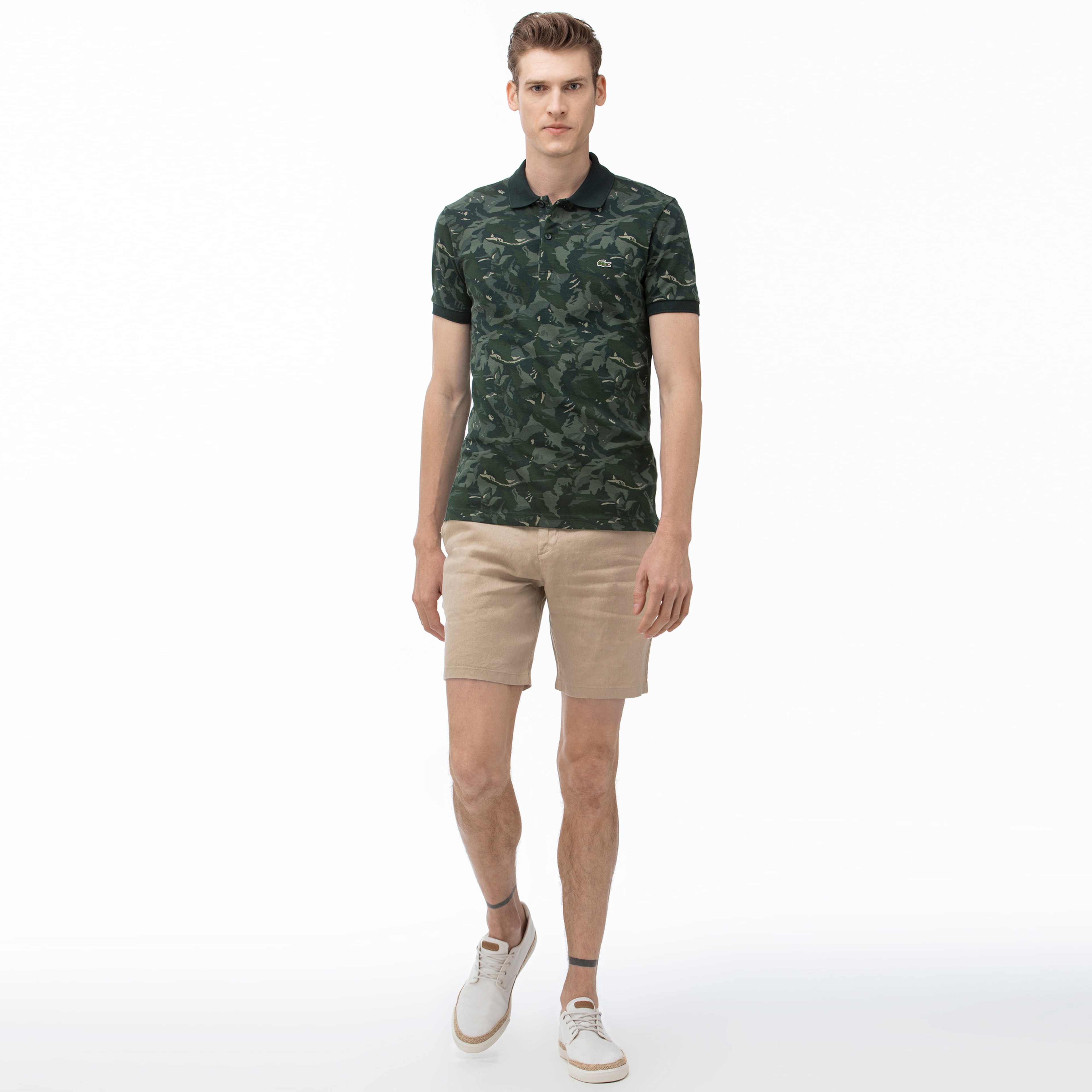 Lacoste Erkek Slim Fit Keten Bej Bermuda