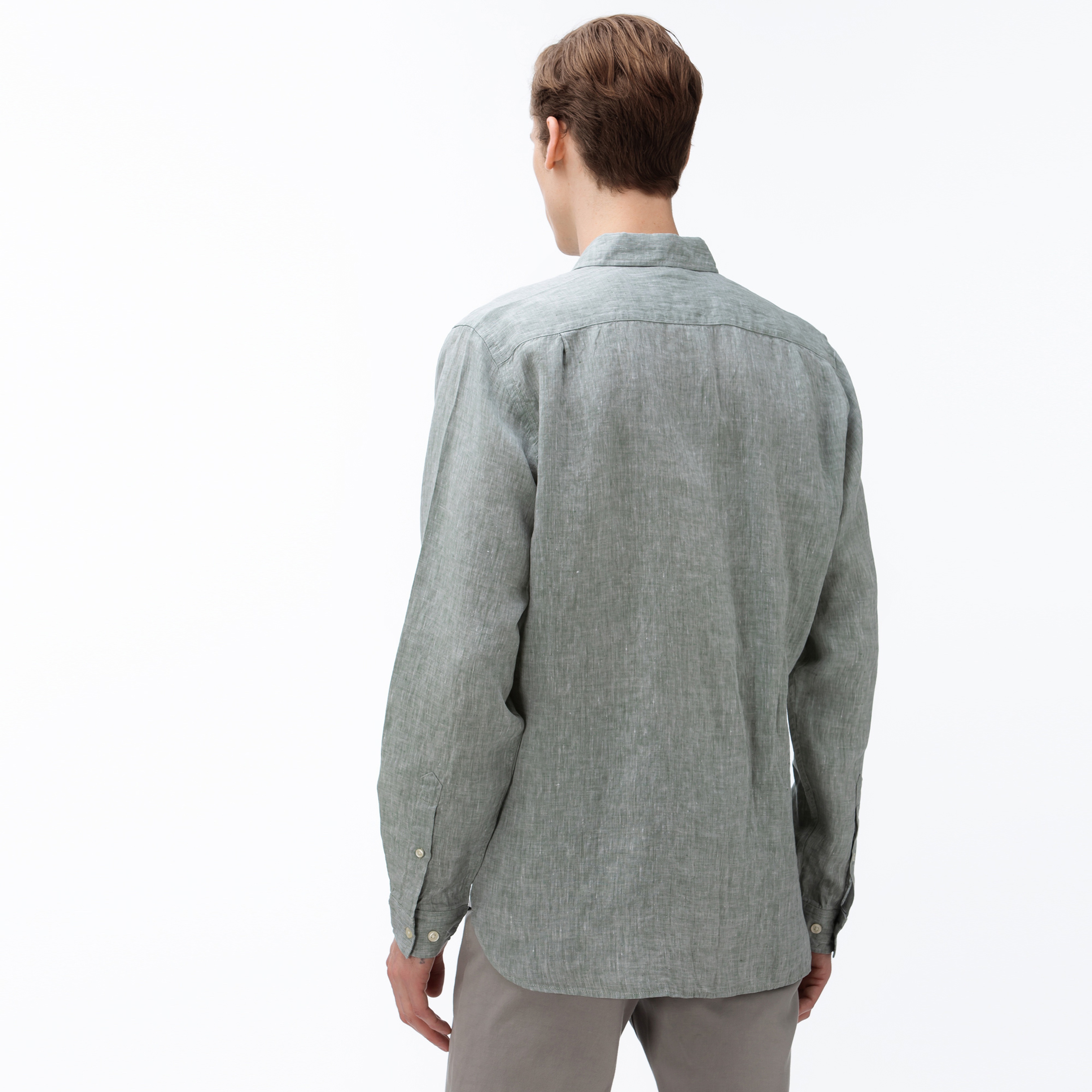 Lacoste Erkek Regular Fit Düğmeli Yaka Haki Keten Gömlek